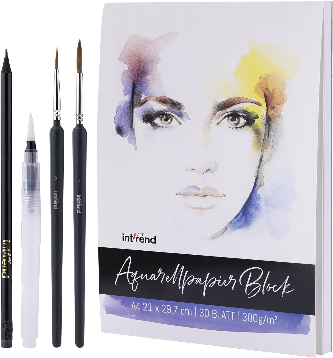 int!rend Aquarellblock int!rend Aquarellpapier A4 300g/m², 30 Blatt mit Pinsel