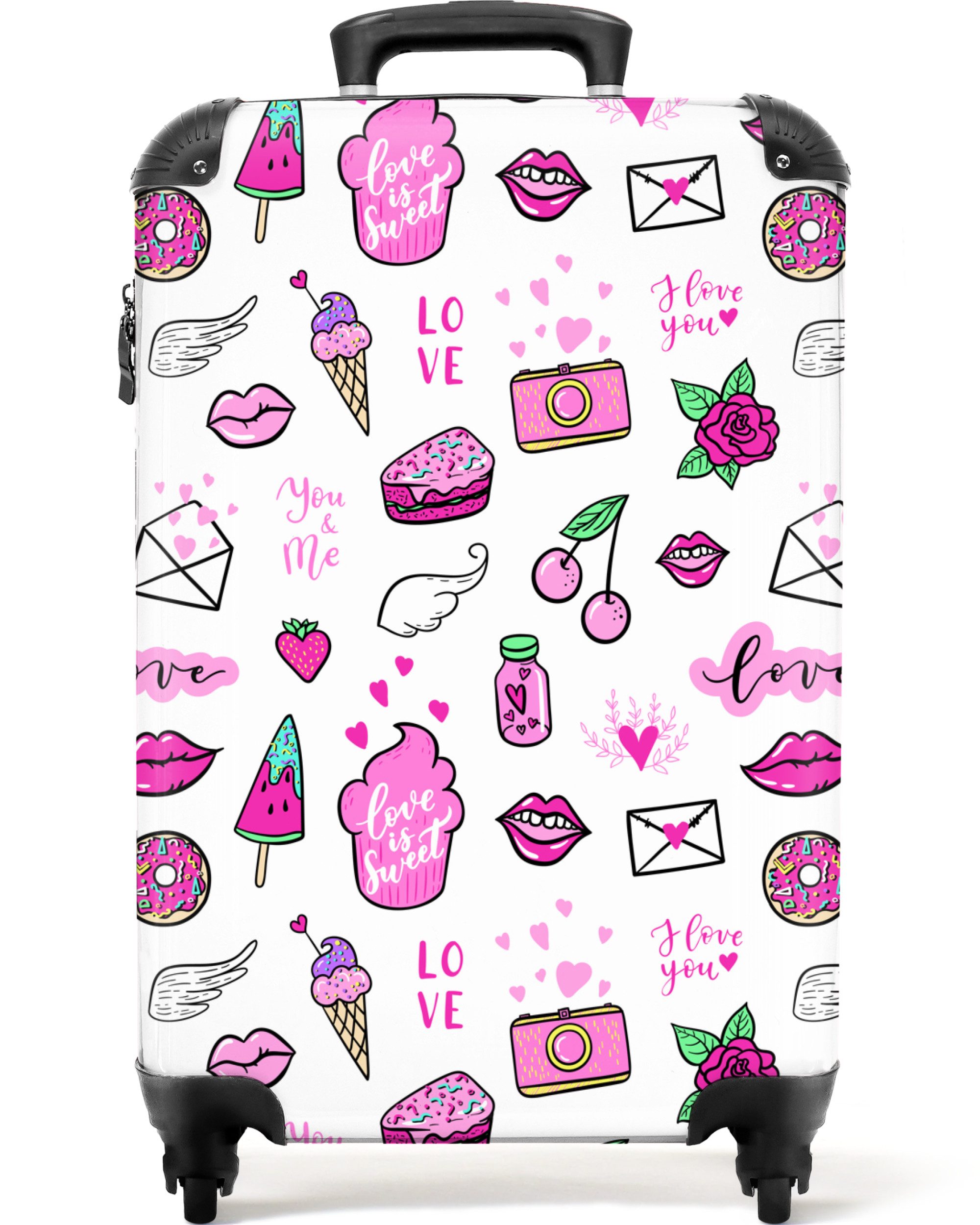 NoBoringSuitcases.com© Kinderkoffer Mädchen - Liebe - Eis - Muster - Mädchen - Kinder - Kind - Kind 55x35x, 4 Rollen, Handgepäck-Koffer, Kinderkoffer, Reisekoffer Mädchen