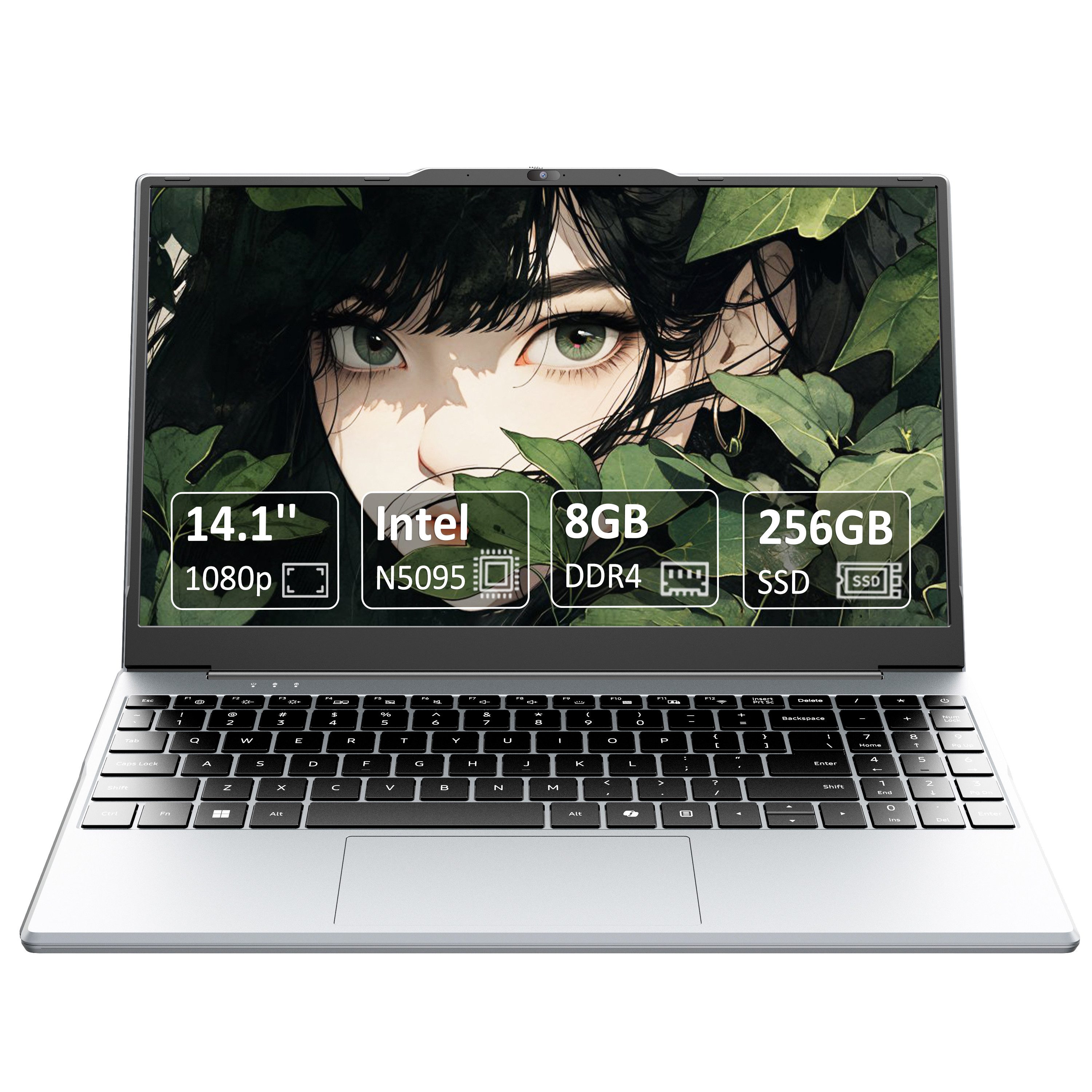 Molegar 14,1-Zoll-Laptop-Computer, 8 GB DDR4, Quad-Core Intel N5095 CPU Notebook (35,8 cm/14.1 Zoll, Intel, Intel UHD-Grafik, 256 GB SSD, Studenten-/Business-Laptop mit 1080P FHD-Display, 2,4 / 5G WiFi)