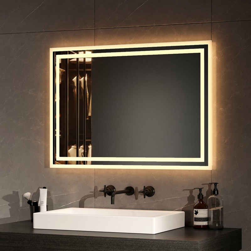 EMKE Badspiegel Badezimmerspiegel LED Badspiegel mit Beleuchtung Modell 4