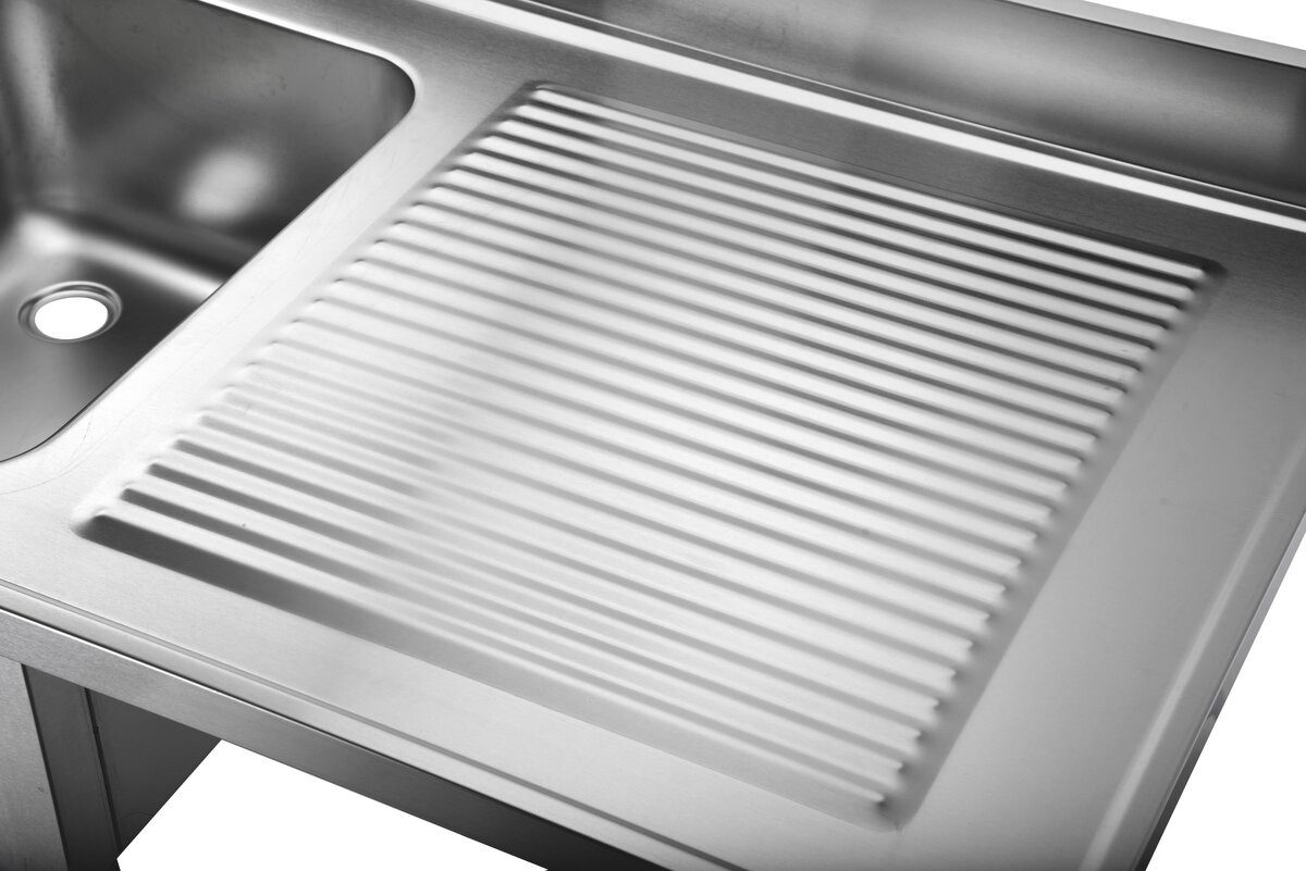 GastroHero Arbeitstisch Spülbecken Edelstahl Gastro 160x70 cm 2 Becken links Ablage