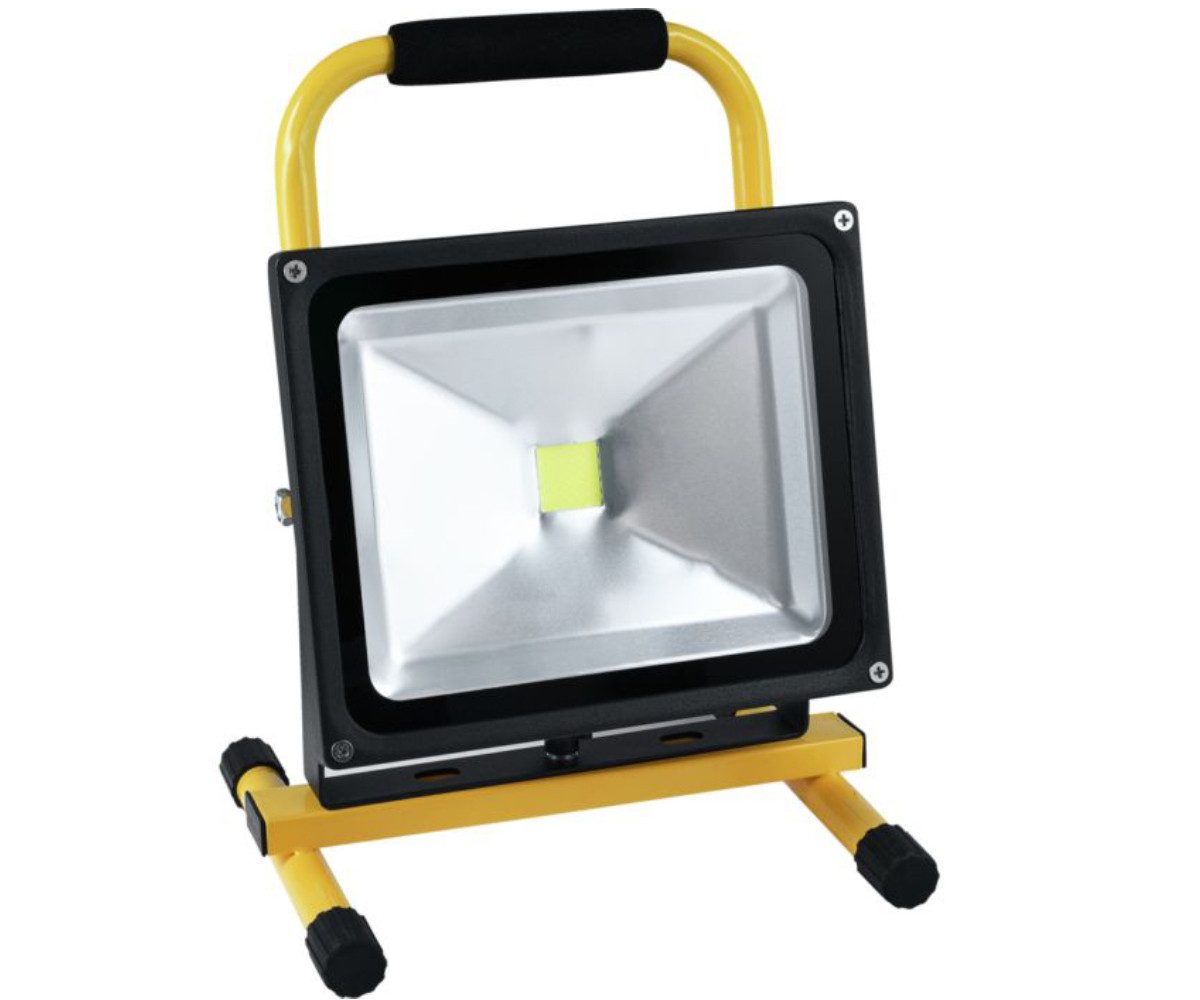 Meister Werkzeuge LED Baustrahler LED Akku Baustrahler 30W mit 1800lm – IP44 Inklusive Netzteil, LED, Kaltweiß, Soft-Tragegriff, Spritzwassergeschützt, Abstrahlwinkel einstellbar