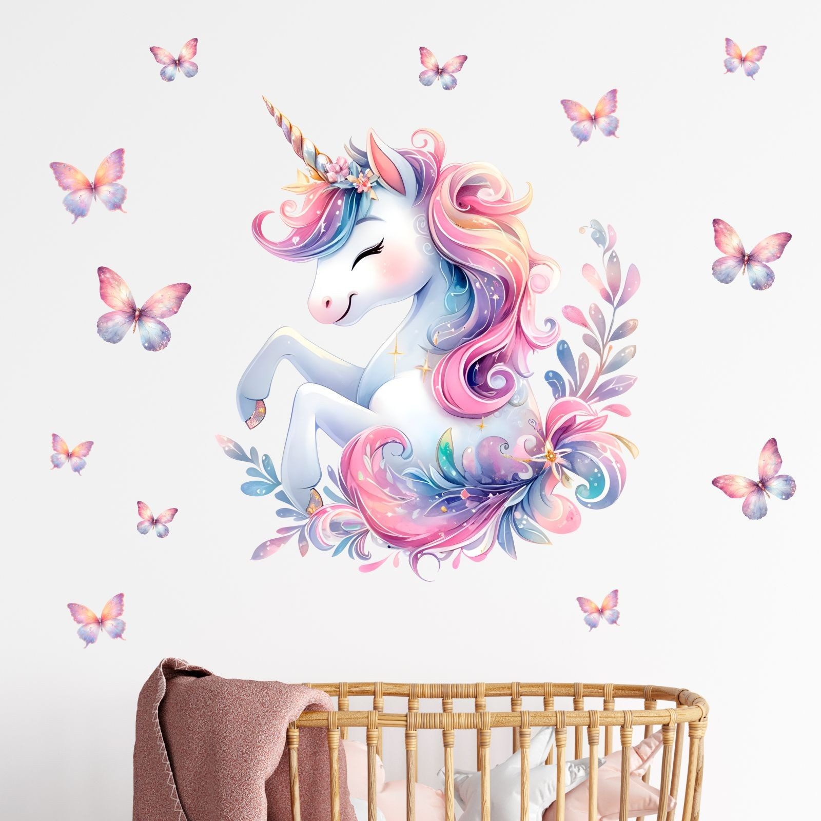 nikima Wandtattoo 248 Wandtattoo Einhorn mit Schmetterlingen - Größe 500 x 500 mm (PVC-Folie), in 4 vers. Größen – Bild 4 von 5