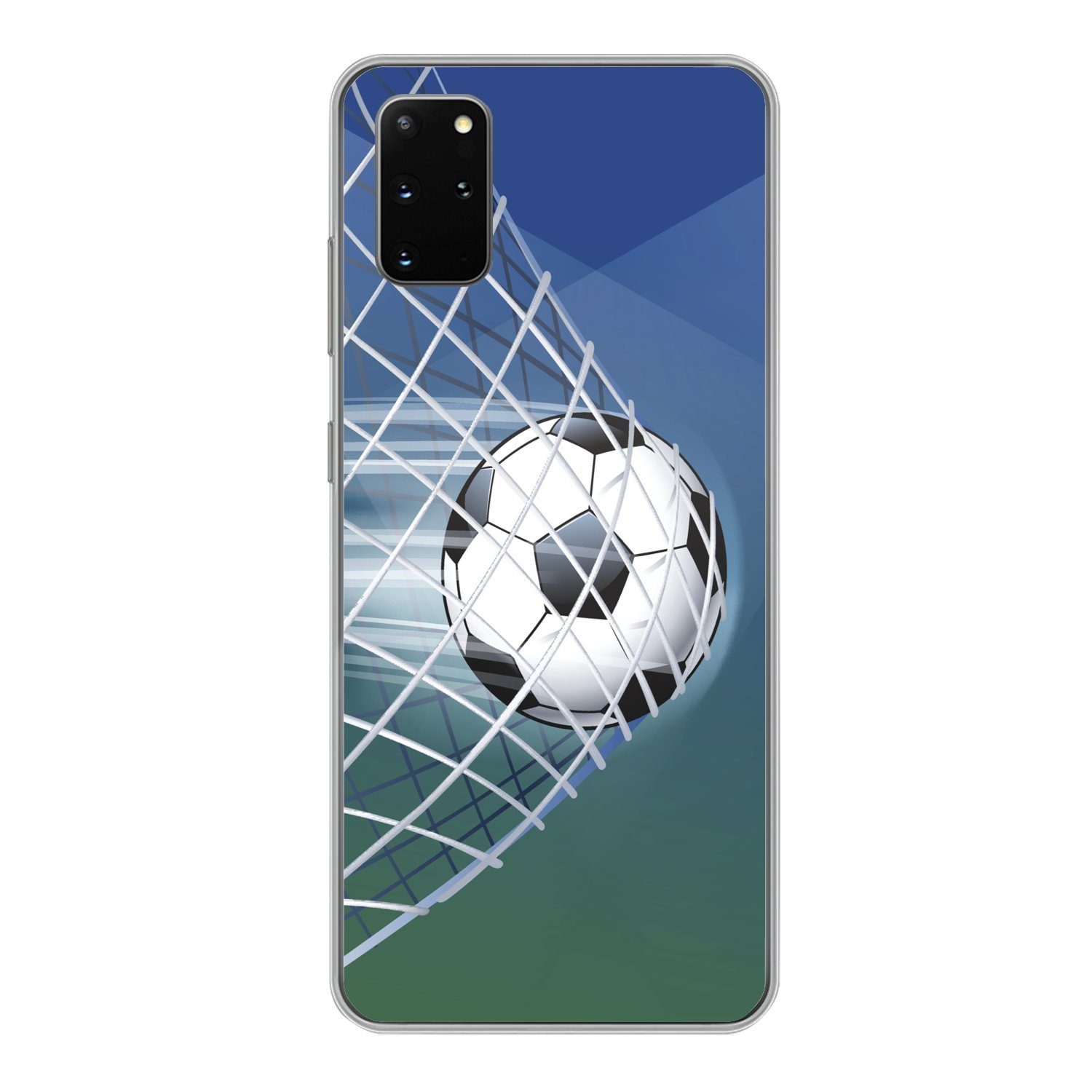 MuchoWow Handyhülle für Samsung Galaxy S20 Plus Eine Illustration eines Fußballs im Netz -, Phone Case, Silikon, Schutzhülle Dünn