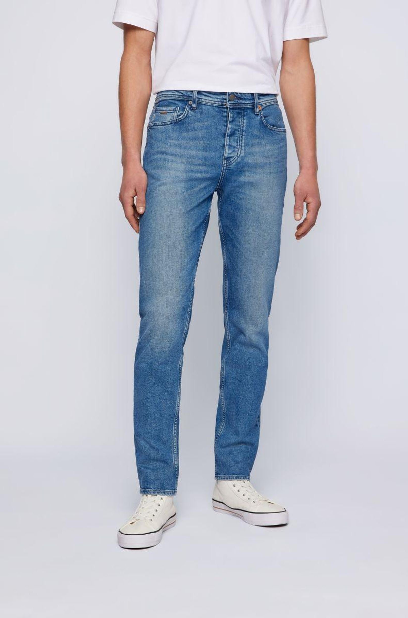 BLAUE TAPERED-FIT STRETCH-DENIM BOSS AUS Slim-fit-Jeans ORANGE KOMFORTABLEM JEANS