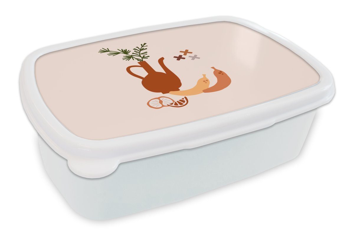 MuchoWow Lunchbox Krug - Obst - Pastell, Kunststoff, (2-tlg), Brotbox für Kinder und Erwachsene, Brotdose, für Jungs und Mädchen weiß