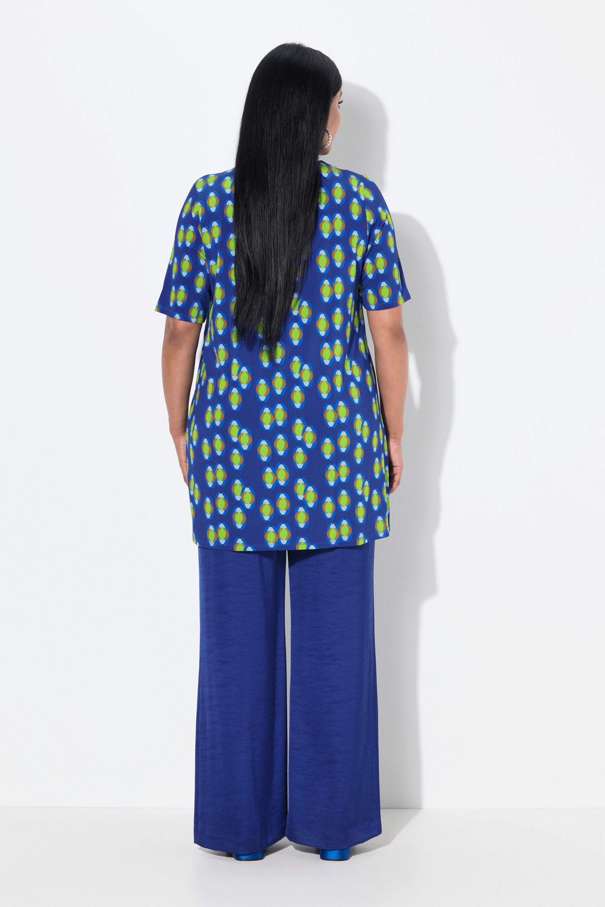 Ulla Popken Longshirt Slinky-Longshirt A-Linie V-Ausschnitt Halbarm