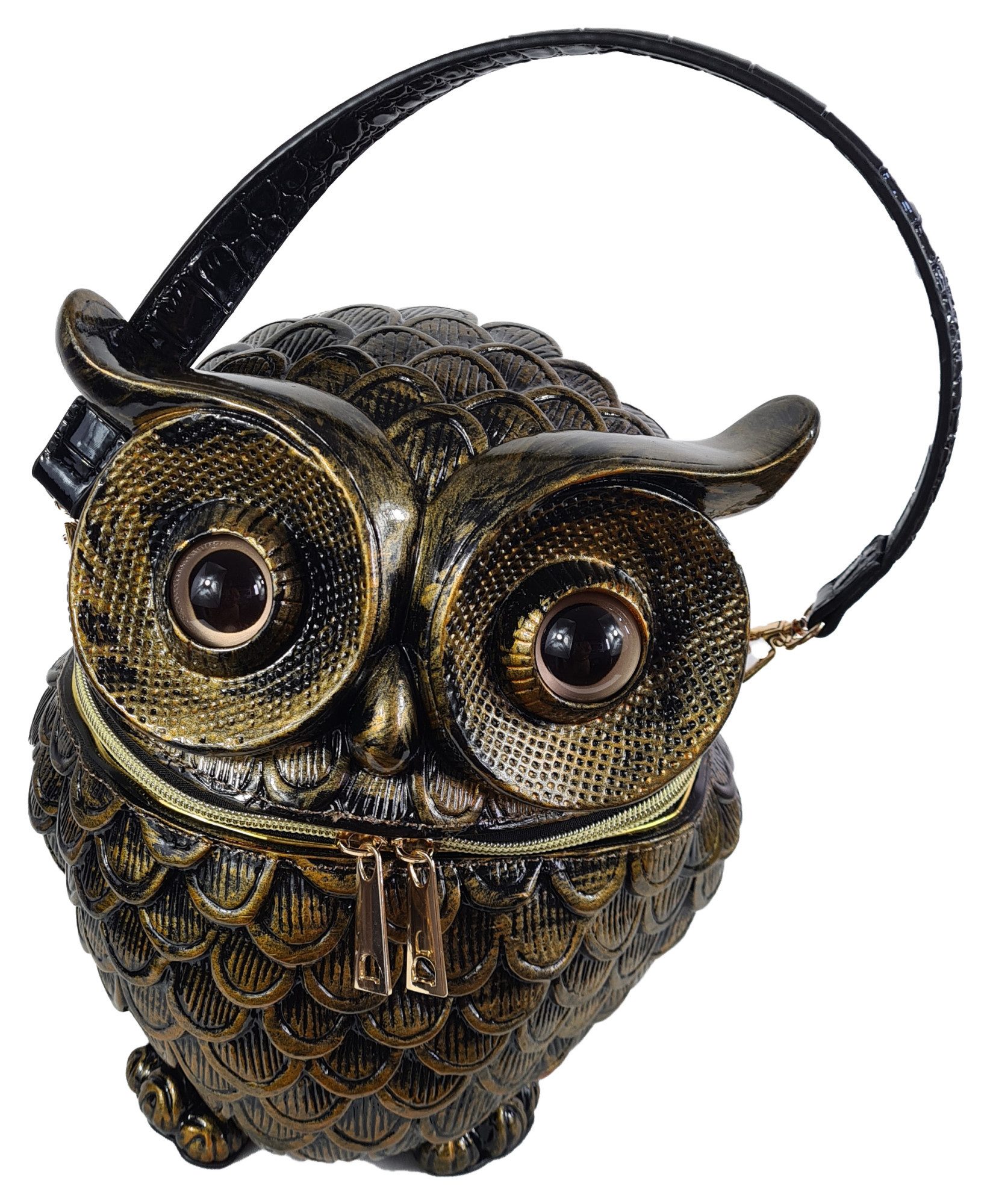 Einkaufszauber Schultertasche Designer Handtasche Eule Gold, Tasche in Form einer Eule
