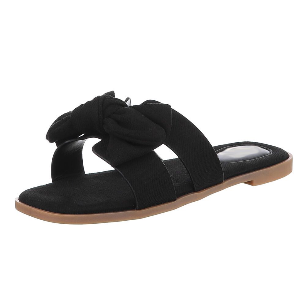 Ital-Design Damen Sandalen mit Knoten für Sommerfreizeit Pantolette (89368591) Blockabsatz Pantoletten in Schwarz