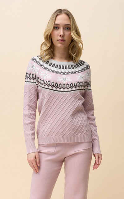 Passioni Norwegerpullover Strickpullover Norweger Style Rosa mit verschiedenen Strickarten