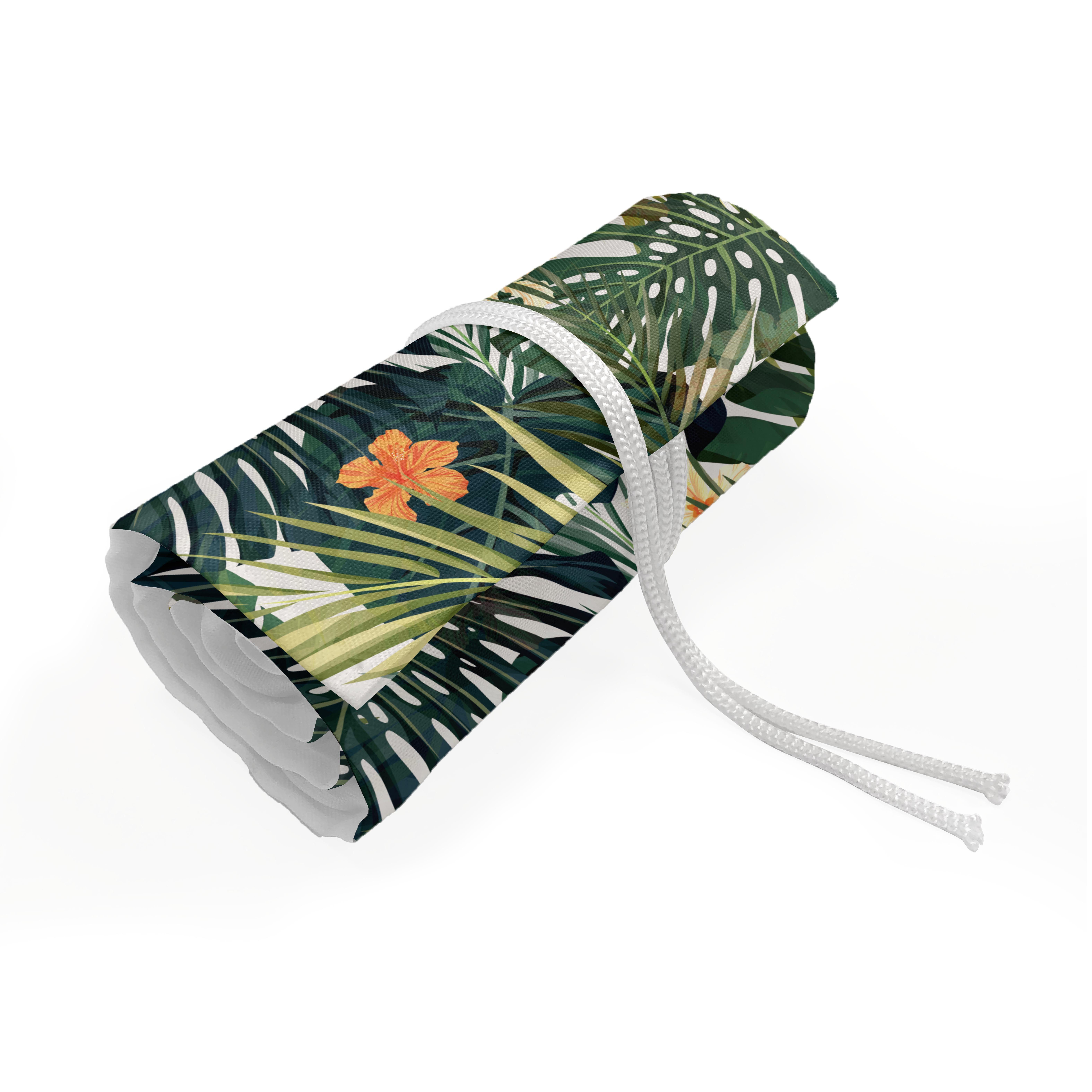 Botanic Federmäppchen Grün langlebig Organizer, Blätter und Weiß Blumen Abakuhaus tragbar und Segeltuch Tropic Stiftablage