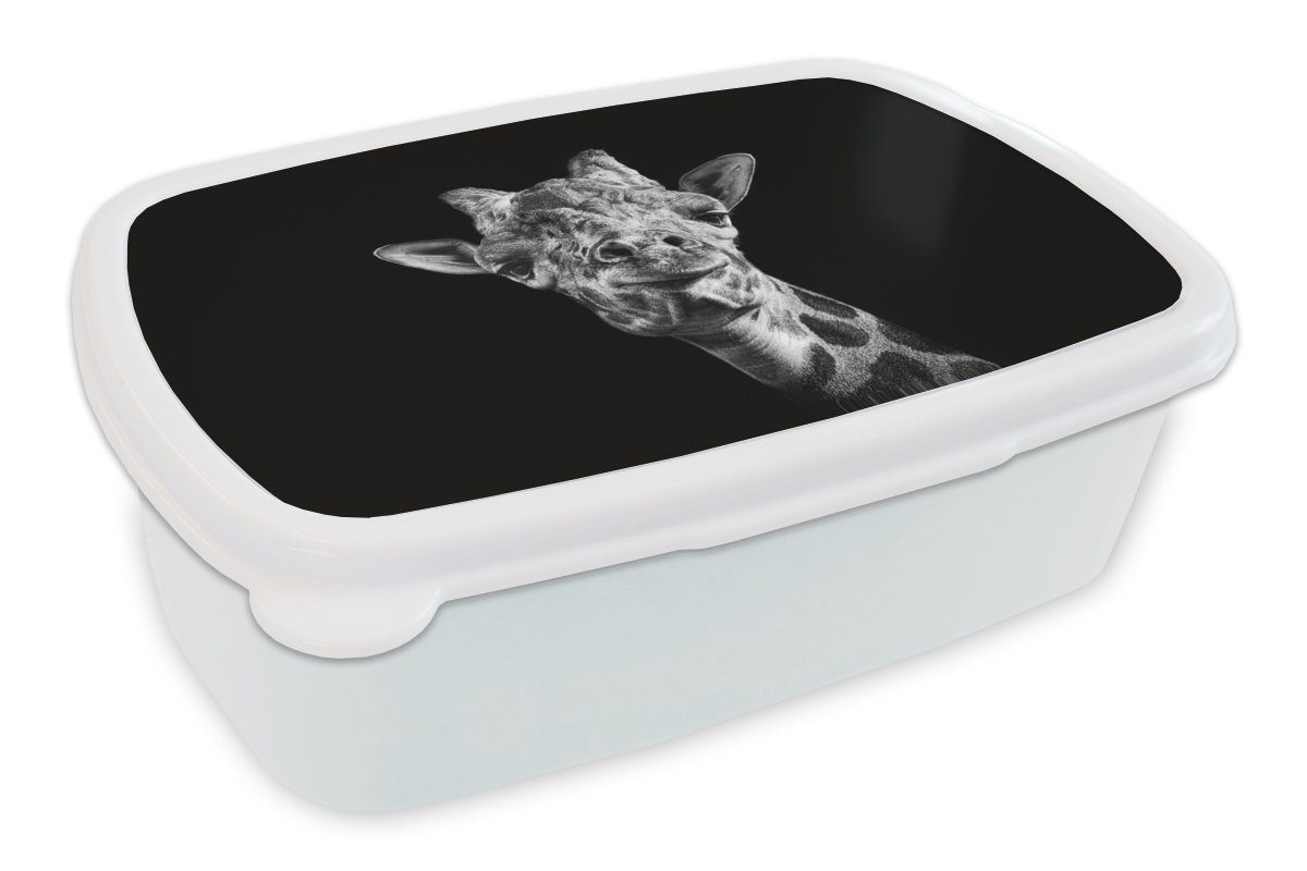 MuchoWow Lunchbox Giraffe - Tier - Schwarz - Weiß, Kunststoff, (2-tlg), Brotbox für Kinder und Erwachsene, Brotdose, für Jungs und Mädchen | Lunchboxen