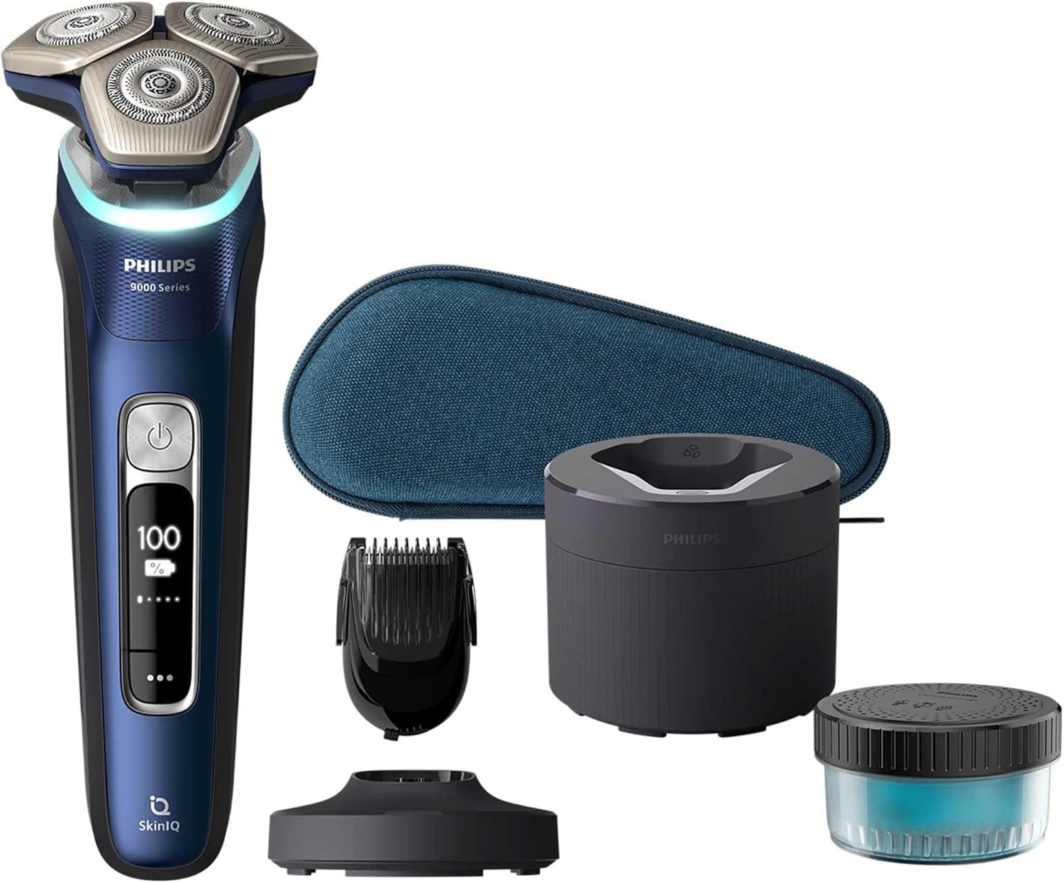 Philips Elektrorasierer Philips Shaver Series S9980/54 Rasierer Wet & Dry SkinIQ-Technologie, Quick Clean Pod Reinigungsstation, Ausklappbarer Präzisionstrimmer (integriert), Quick Clean Pod, Präzisionstrimmer, Ladestation, Reiseetui, SkinIQ, Lift & Cut, 360°-Klingen, Wet & Dry, Quick Clean Pod