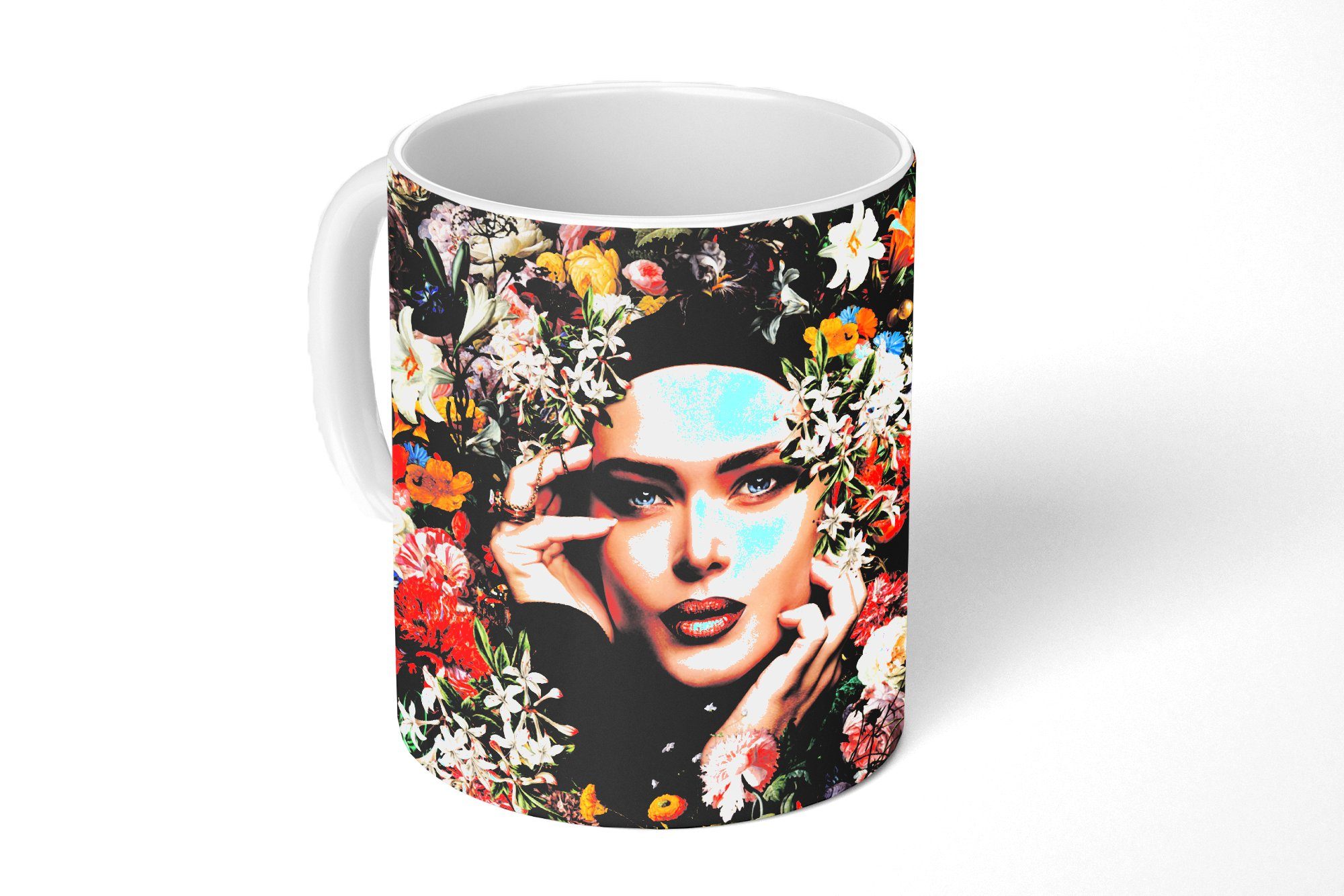 MuchoWow Tasse Blume - Frauen - Porträt - Botanisch, Keramik, Kaffeetassen, Teetasse, Becher, Teetasse, Geschenk