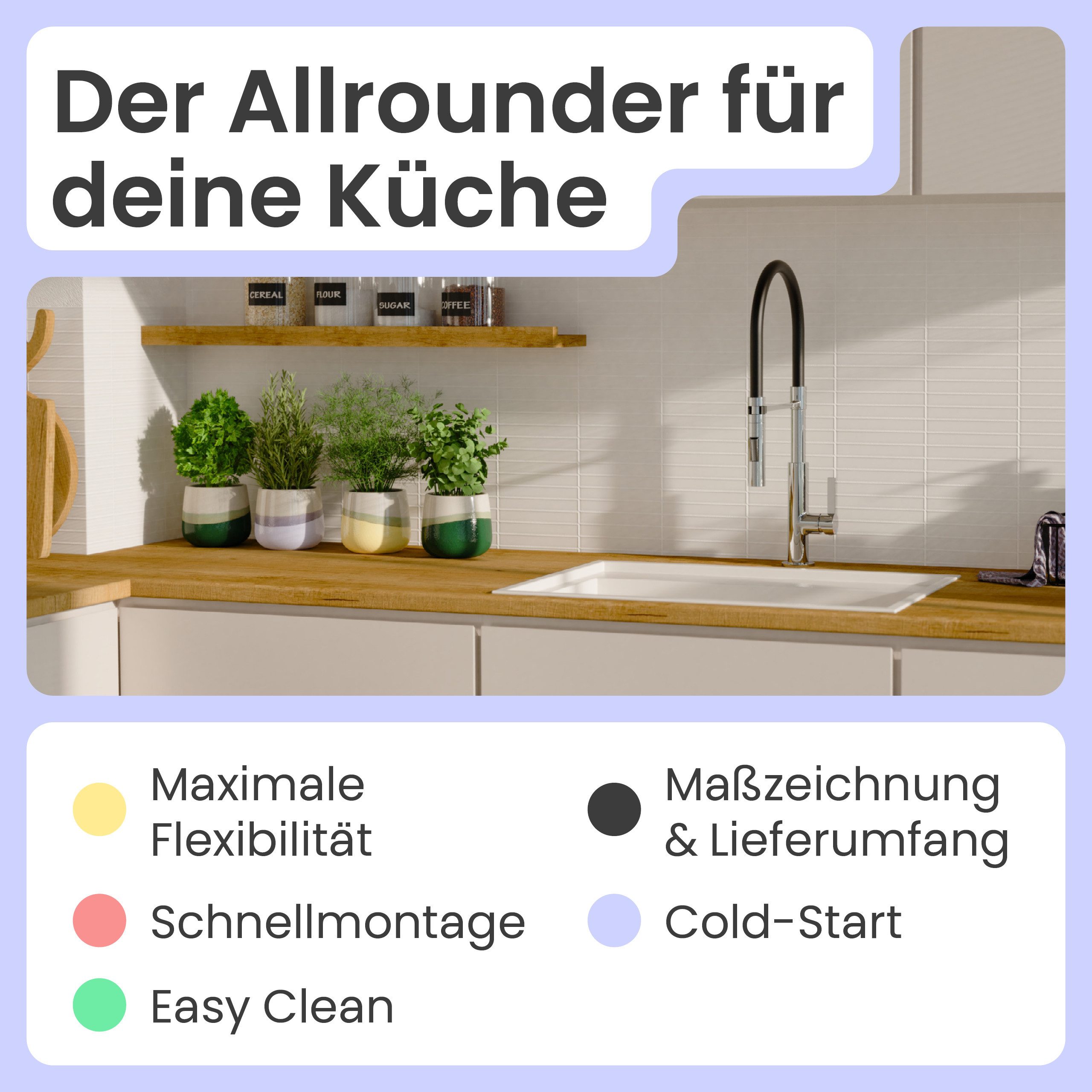 instmaier Küchenarmatur Nova, Spültischarmatur mit hohem Auslauf, flexible Handbrause mit austauschbaren, farbigen Schläuchen; 2 Strahlarten