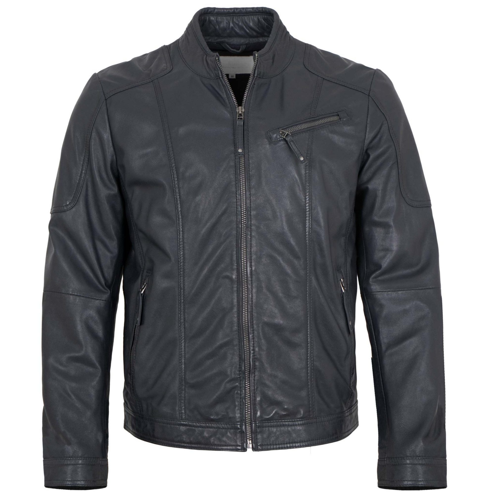 Lederjacken24 Lederjacke Danko-3 Herren Lederjacke Lammnappa blaugrau