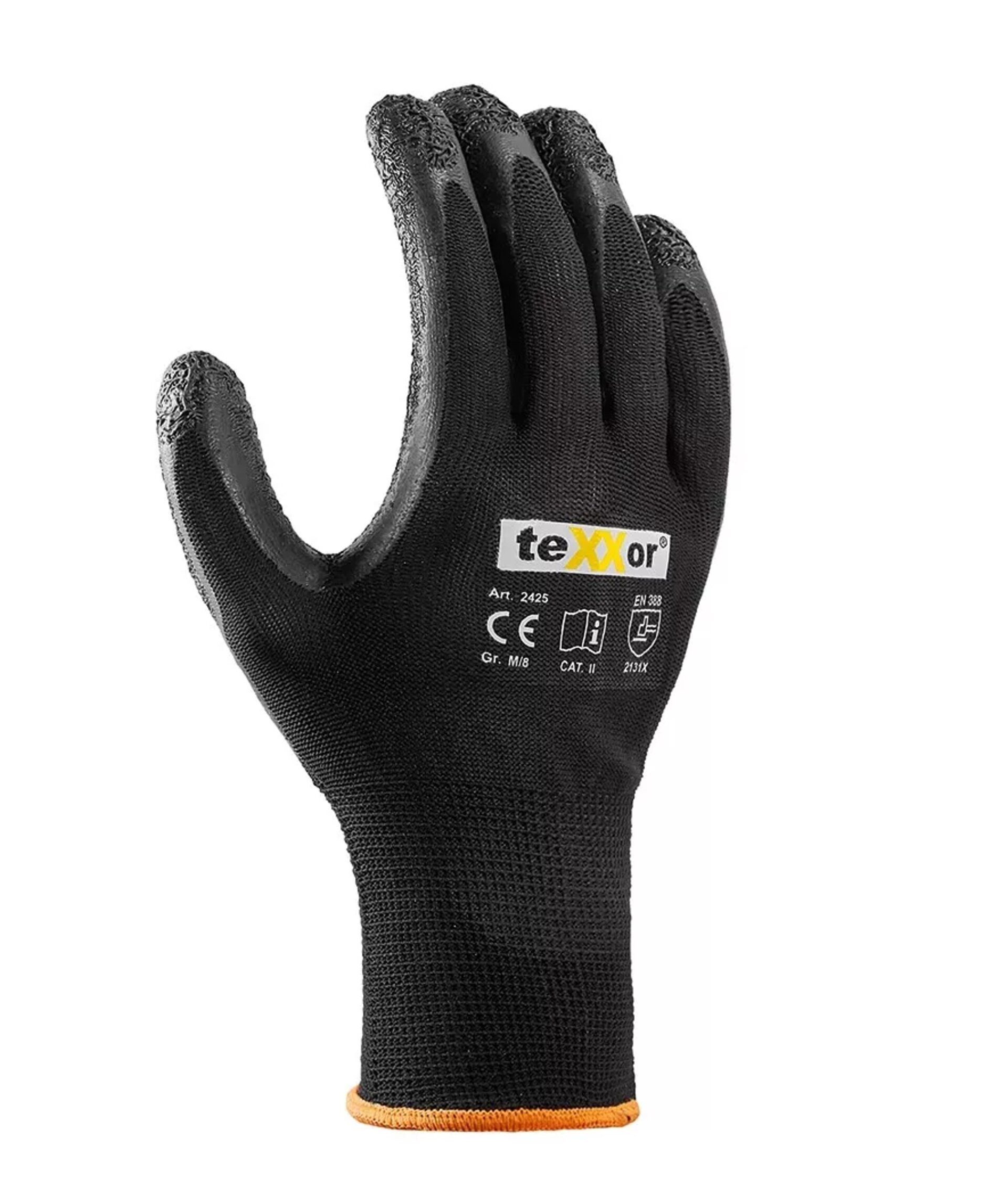 teXXor Arbeitshandschuh-Set 2425 Latex Grip Montagehandschuhe Arbeitshandschuhe (Karton, 12-St., VPE= 12-120, Gr 7-11) Latexbeschichtet / Hohe Flexibilität