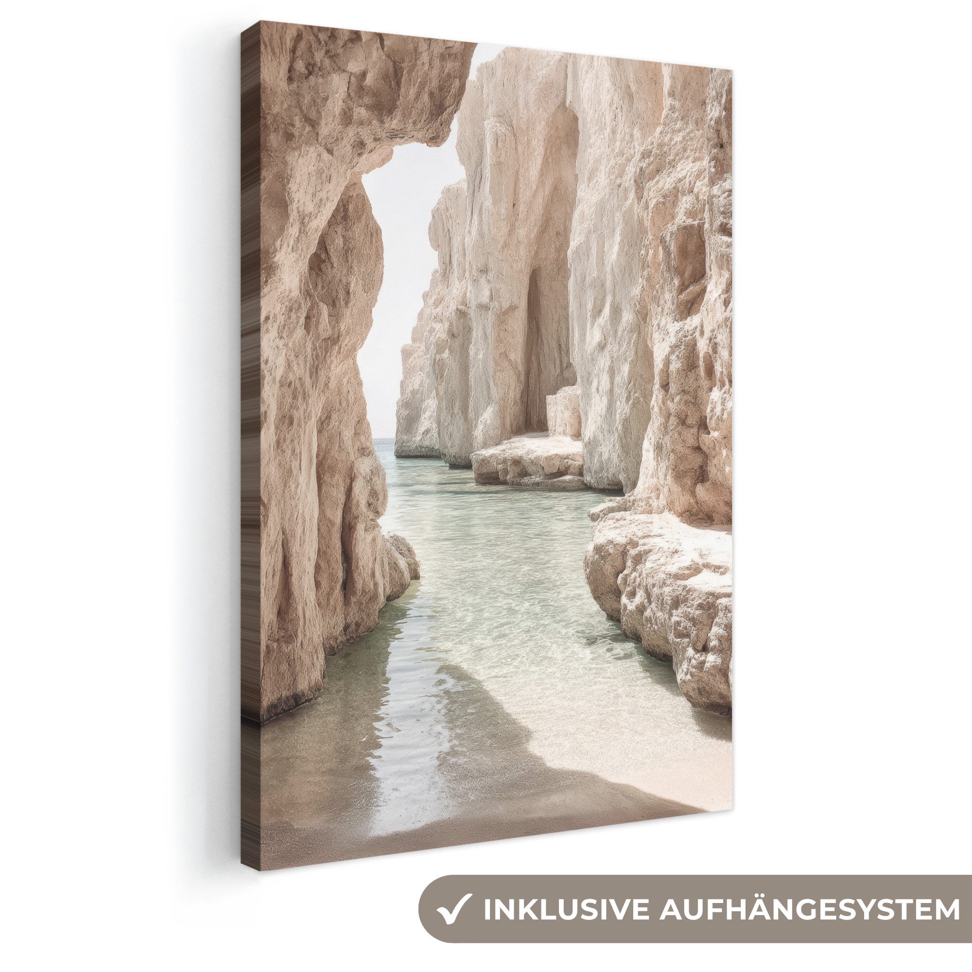 OneMillionCanvasses® Leinwandbild Felsen - Meer - Sand - Schlucht, Fotodruck (1 St), Leinwand Canvas Wandbild, Wanddekoration 20x30 cm