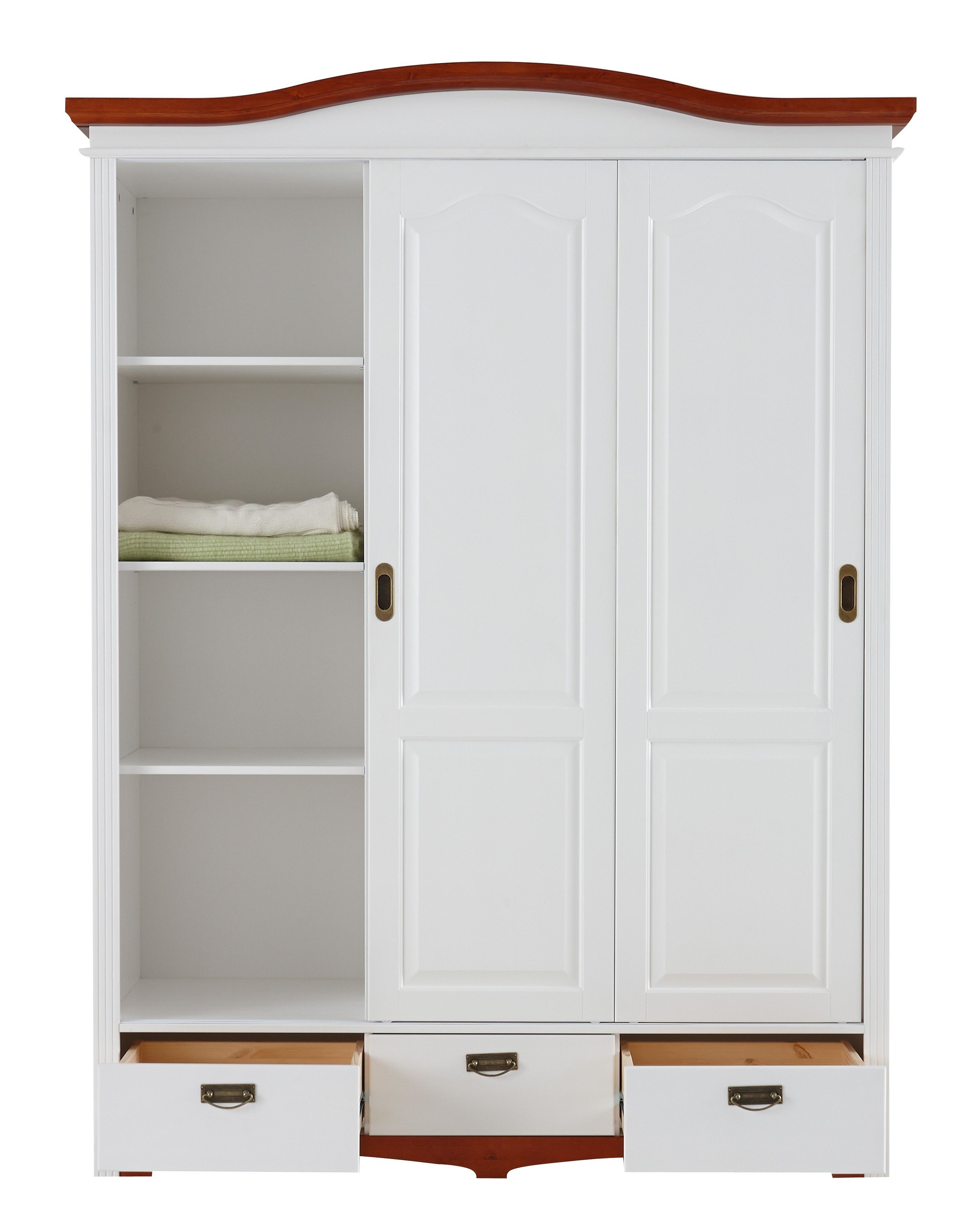 OTTO home Schiebetürenschrank Konrad, Landhausstil, rustikal, mit Schubladen + Spiegel, Kassetten (3 Breiten: 153/202/249 cm H/T ca.207/64 cm) massive Kiefer, F – Bild 5 von 5
