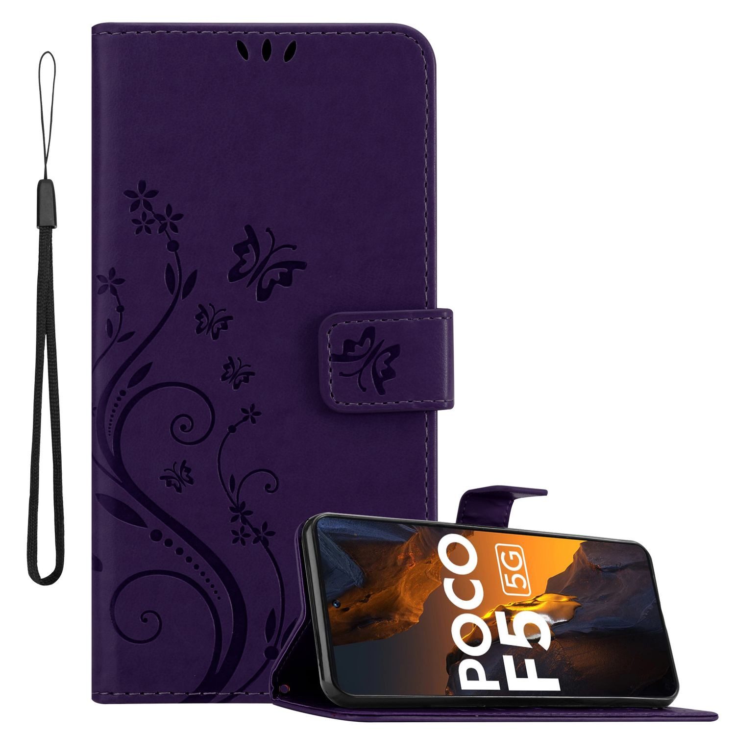Cadorabo Handyhülle für Xiaomi Poco F5 Hülle Xiaomi Poco F5, Hülle Schutzhülle Blumen Flower mit Standfunktion Kartenfach Magnet
