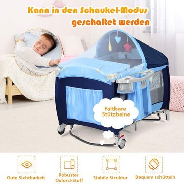 COSTWAY Baby-Reisebett 4 in 1 Kinderbett, klappbar, mit Matratze & 2 Rollen