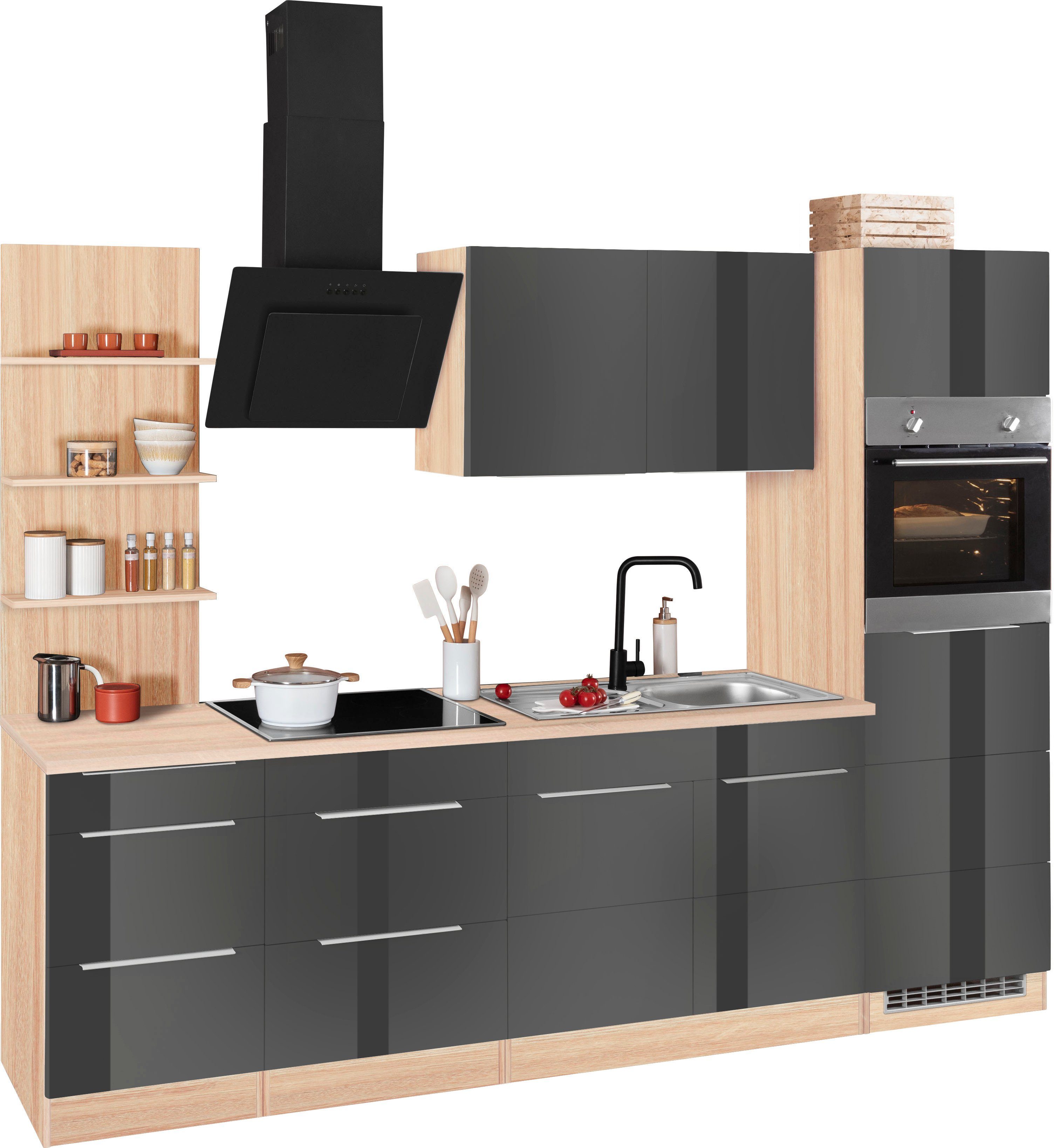 KOCHSTATION Küchenzeile KS-Brindisi Breite 270 cm, wahlweise mit E-Geräten und Induktion, mit MDF-Fronten und Regal