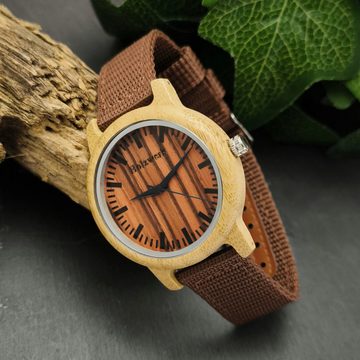 Holzwerk Quarzuhr WEIMAR Damen und Herren Textil & Holz Armband Uhr, braun, beige