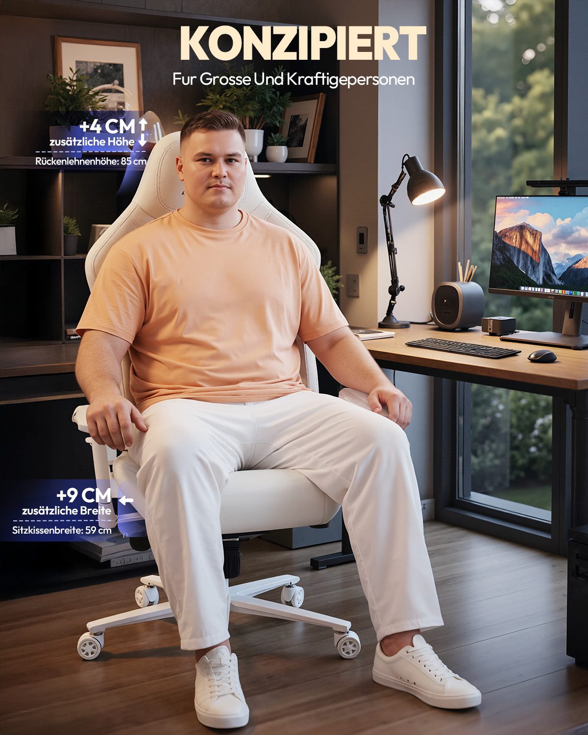 Dowinx Gaming-Stuhl Bürostuhl 200kg Belastbarkeit (Packung), Ergonomischer Chefstuhl, 4D Armlehnen, verstellbare Lendenstütze – Bild 3 von 5