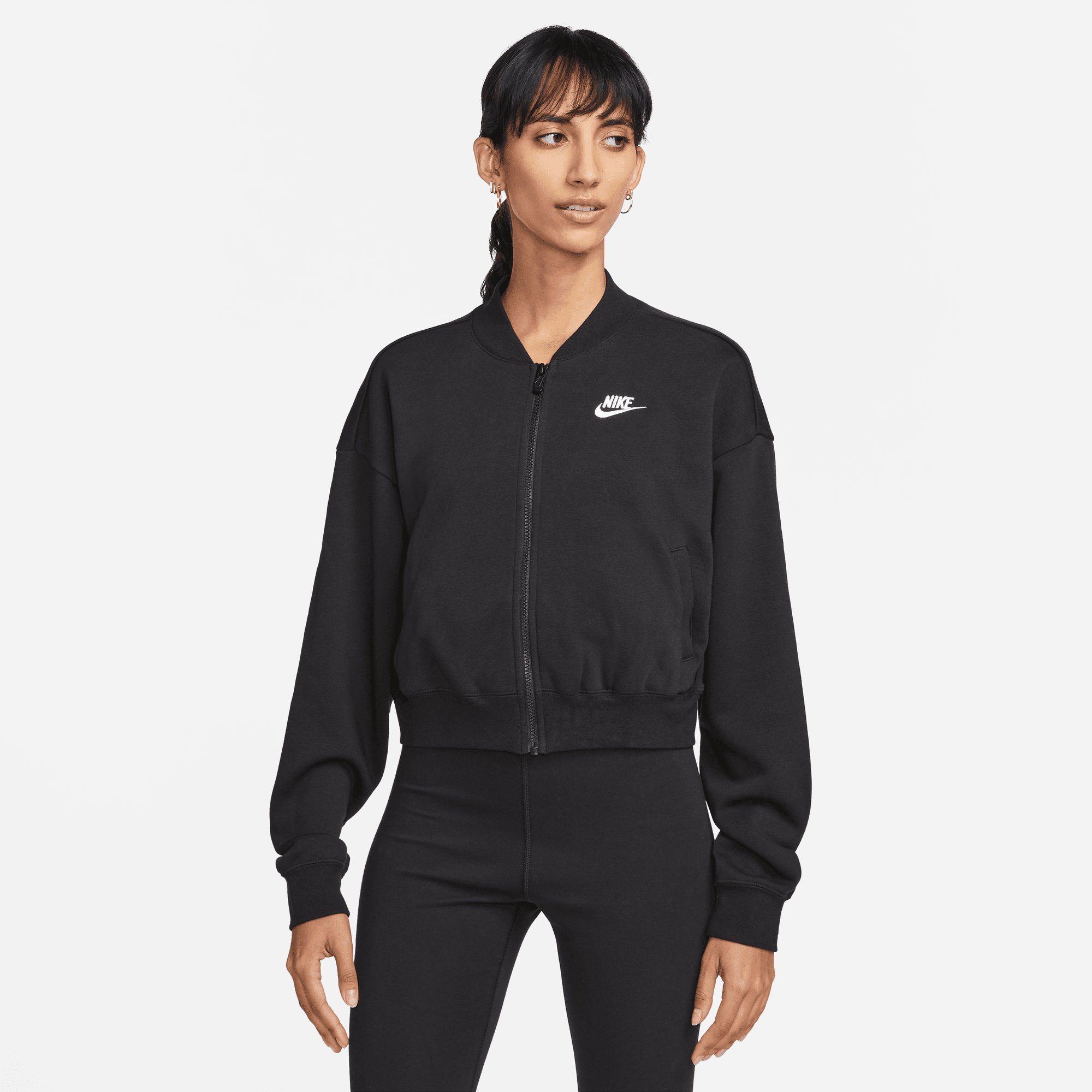 OVERSIZED FULL-ZIP JACKET Sportswear CROPPED Sweatjacke CLUB Nike WOMEN'S FLEECE BLACK/WHITE