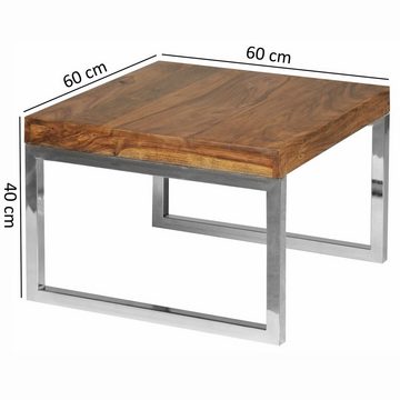 möbelando Beistelltisch Beistelltisch GUNA Massiv-Holz Sheesham Wohnzimmer-Tisch Metallgestell, 60 x 40 x 60 cm (B/H/L)