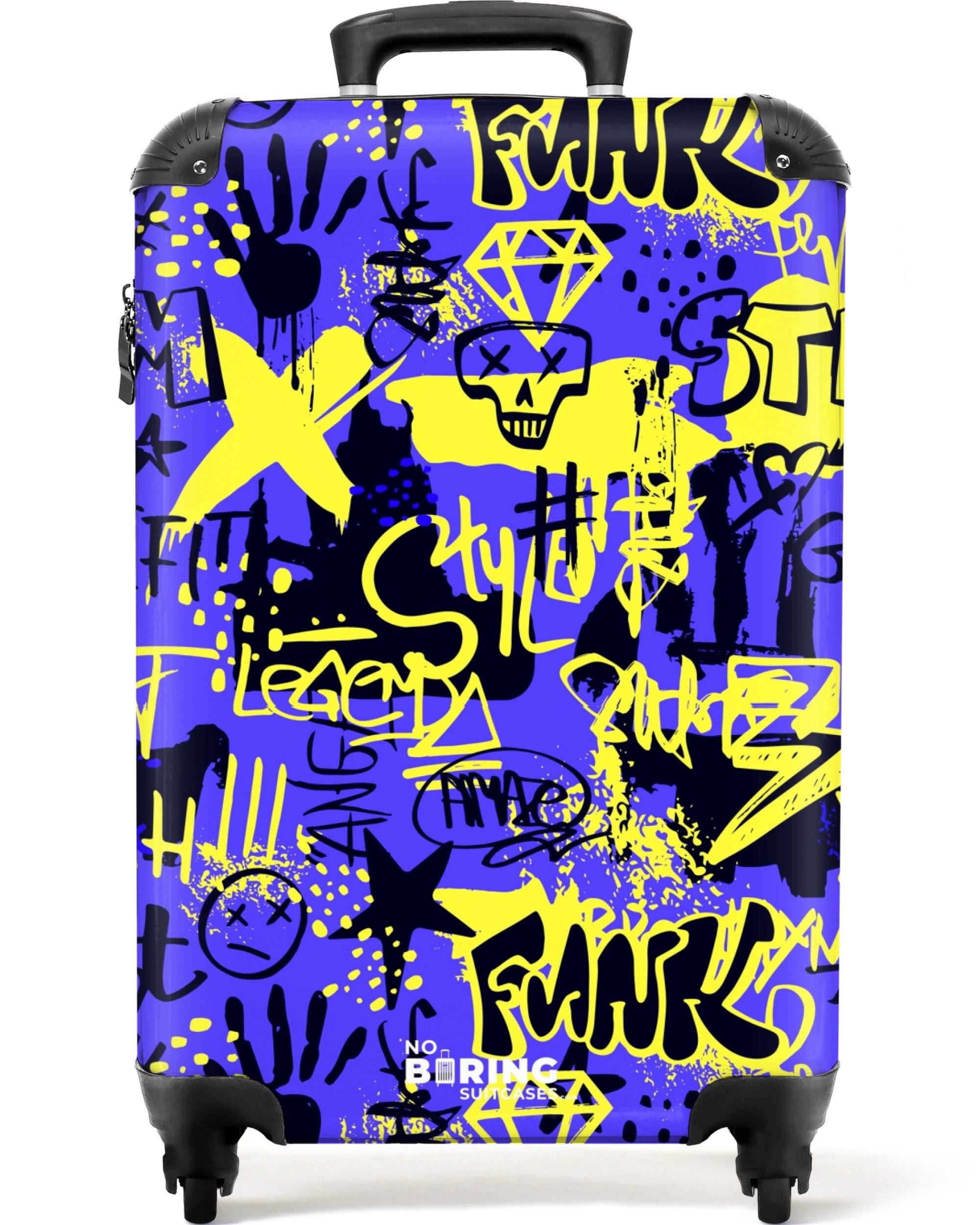 NoBoringSuitcases.com© Hartschalen-Trolley Gelbes und schwarzes Graffiti günstig online kaufen