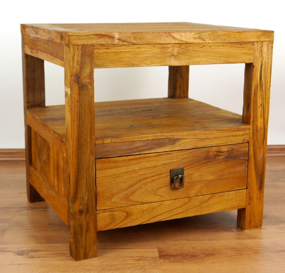 livasia Nachttisch Nachttisch mit Schublade aus Java, Teakholz, 50x45x50cm