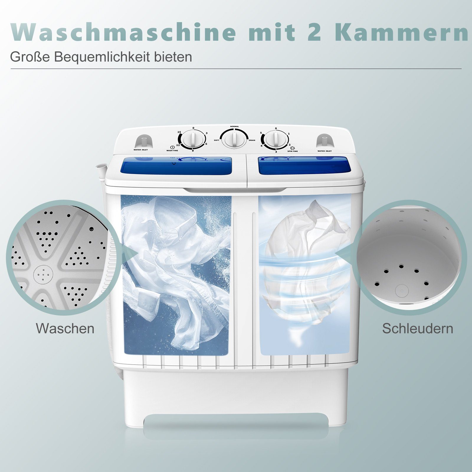 FP10386DE/XPB45-45, 750 COSTWAY Waschmaschine Toplader Schleuder, U/min mit
