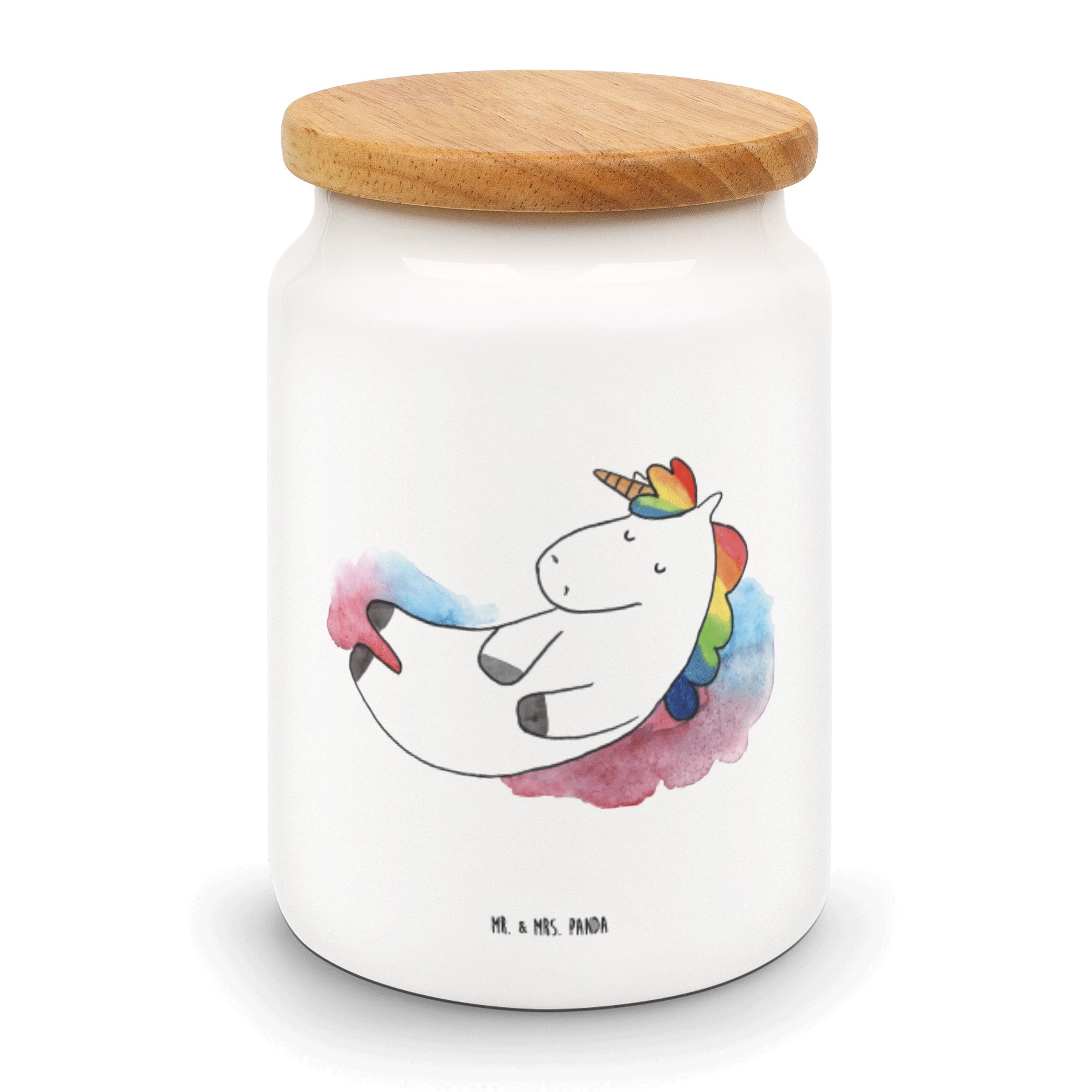 Mr. & Mrs. Panda Vorratsdose Einhorn Wolke 7 - Weiß - Geschenk, Keksdose, Vorratsbehälter, verlie, Keramik, (1-tlg)