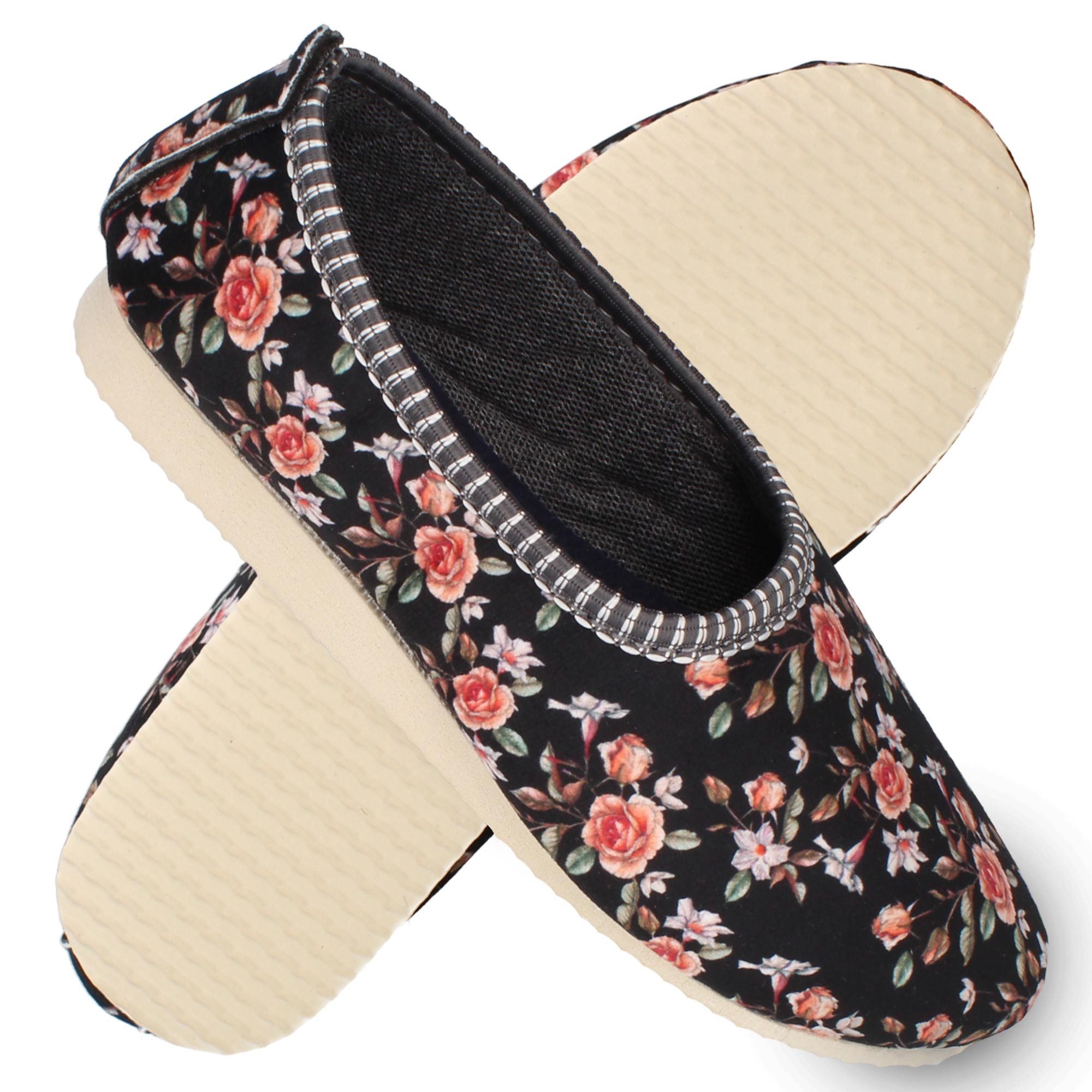 filsko Garderen Damen Hausschuh Blumenmuster, zum Schlupfen, leichte Ballerinas