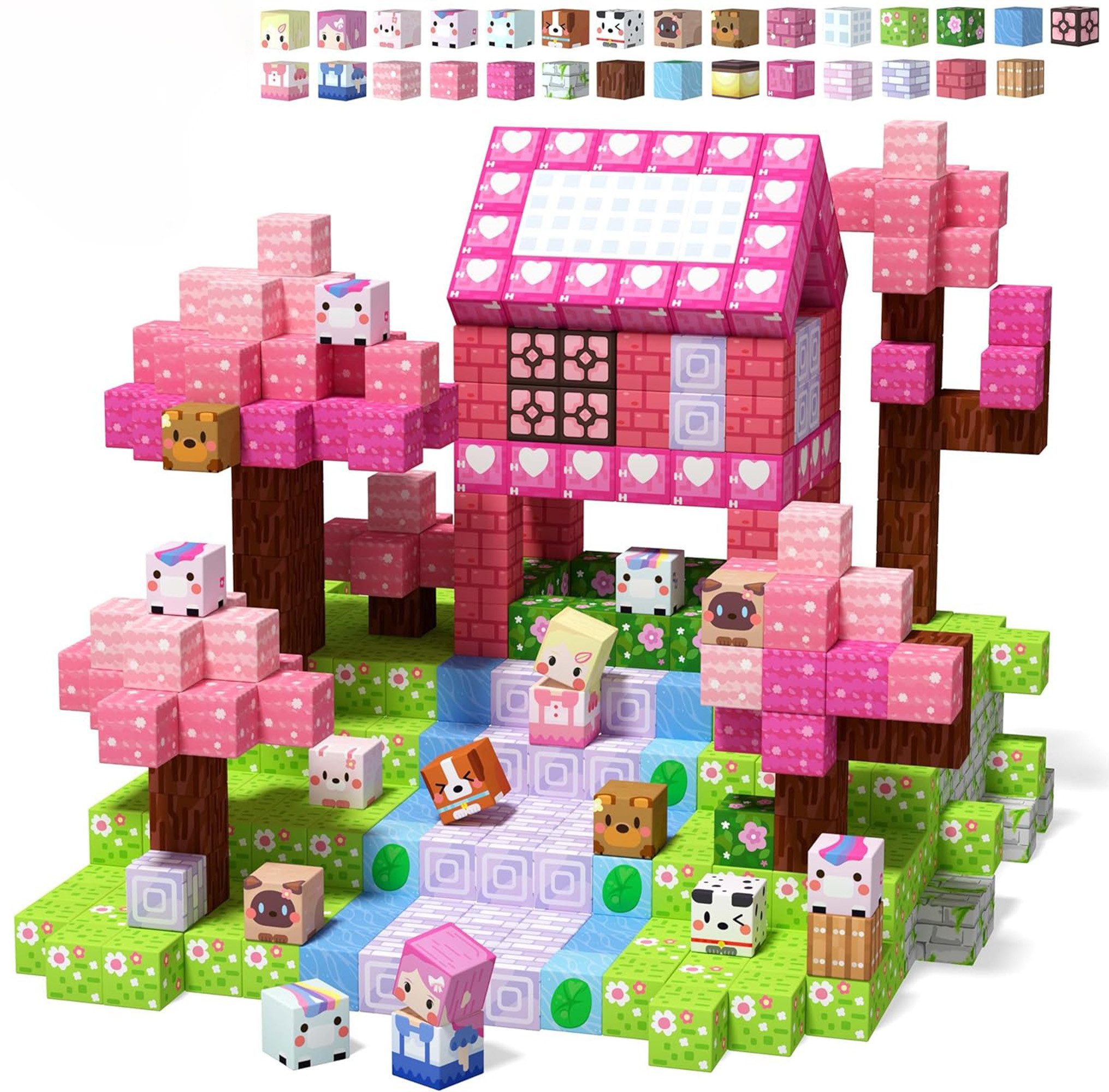 Fyrove Magnetische Bausteine Lern Steckspiel Kinder Magnetspielbausteine, (Set, 160 St., 100 Stück Magnetische Bausteine, Einhorn-Thema, für Kinder ab 3 Jahren), STEM sensorisches Spielzeug ab 3-8 Jahren Prinzessin Geschenke