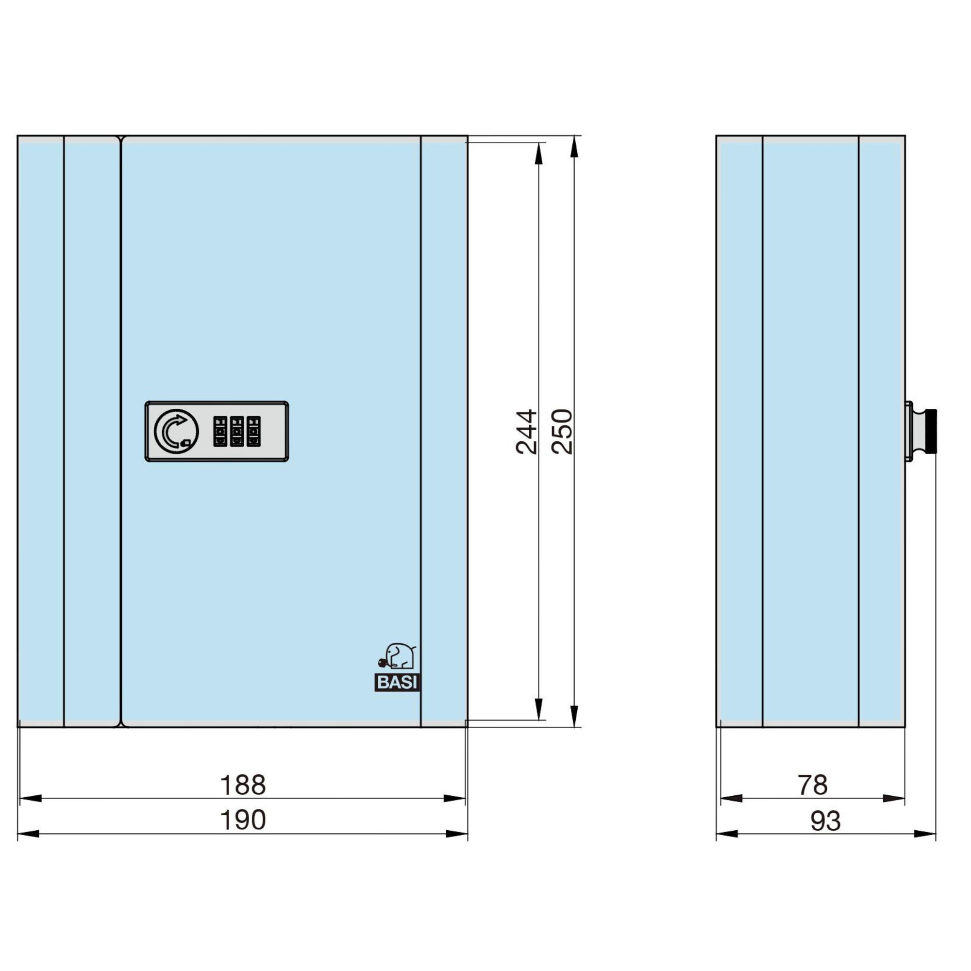 BASI Schlüsselkasten Schlüsselschrank (Packung), mit 3-stelliger Zahlenkombination, Stahl Anthrazit, 20 Haken – Bild 4 von 4
