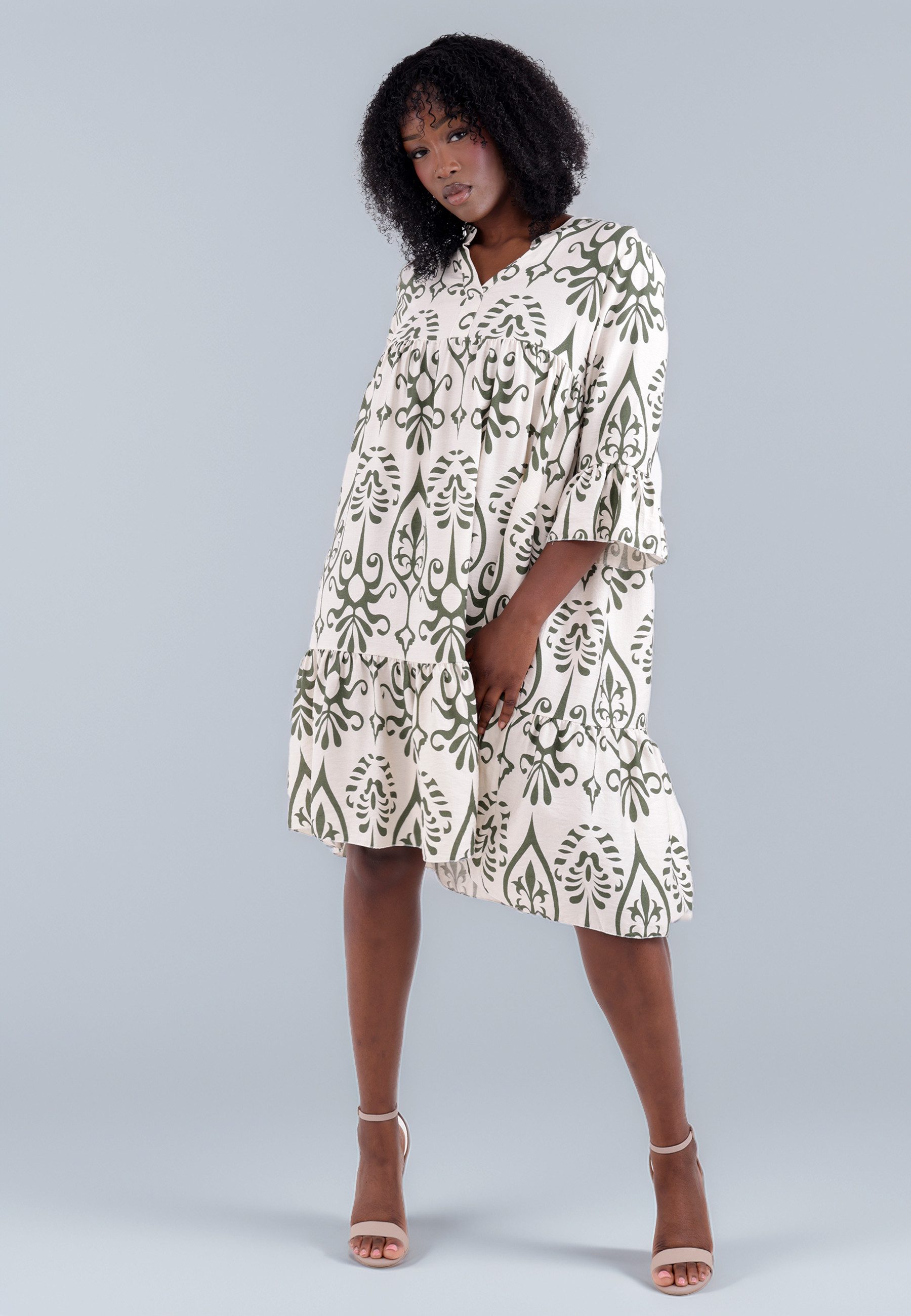 YC Fashion & Style Tunikakleid mit Ethno-Print und Volantärmeln – One Size Alloverdruck