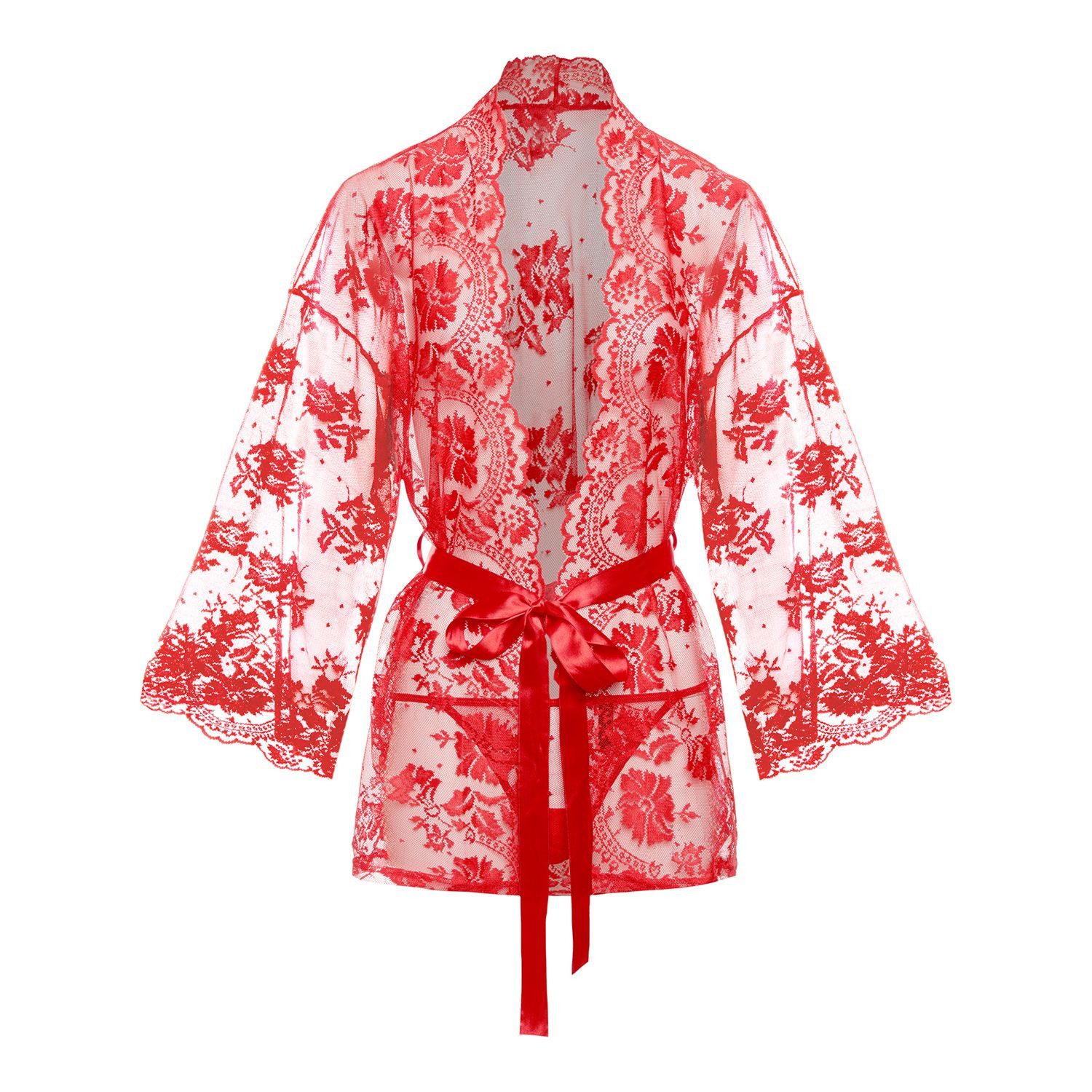 CHRISTINE LE DUC Negligé Spitzen-Kimono Graceful - Rot – Bild 4 von 5