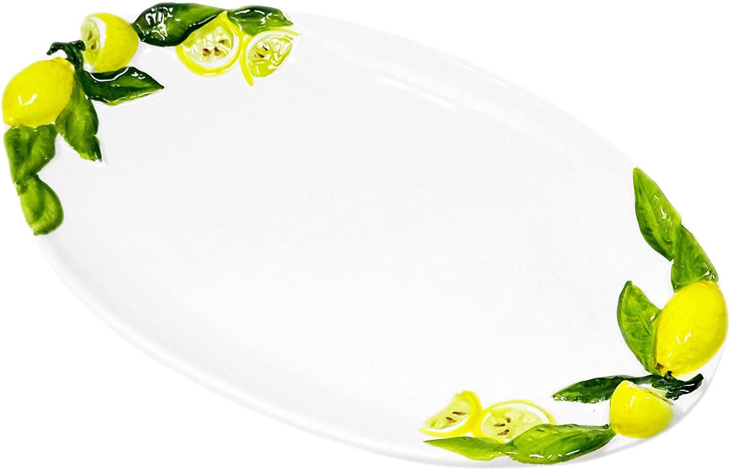 Lashuma Servierplatte Zitrone, Keramik, (1-tlg., 34 x 19 cm), handgemachter Dessertteller mit Zitronen Relief