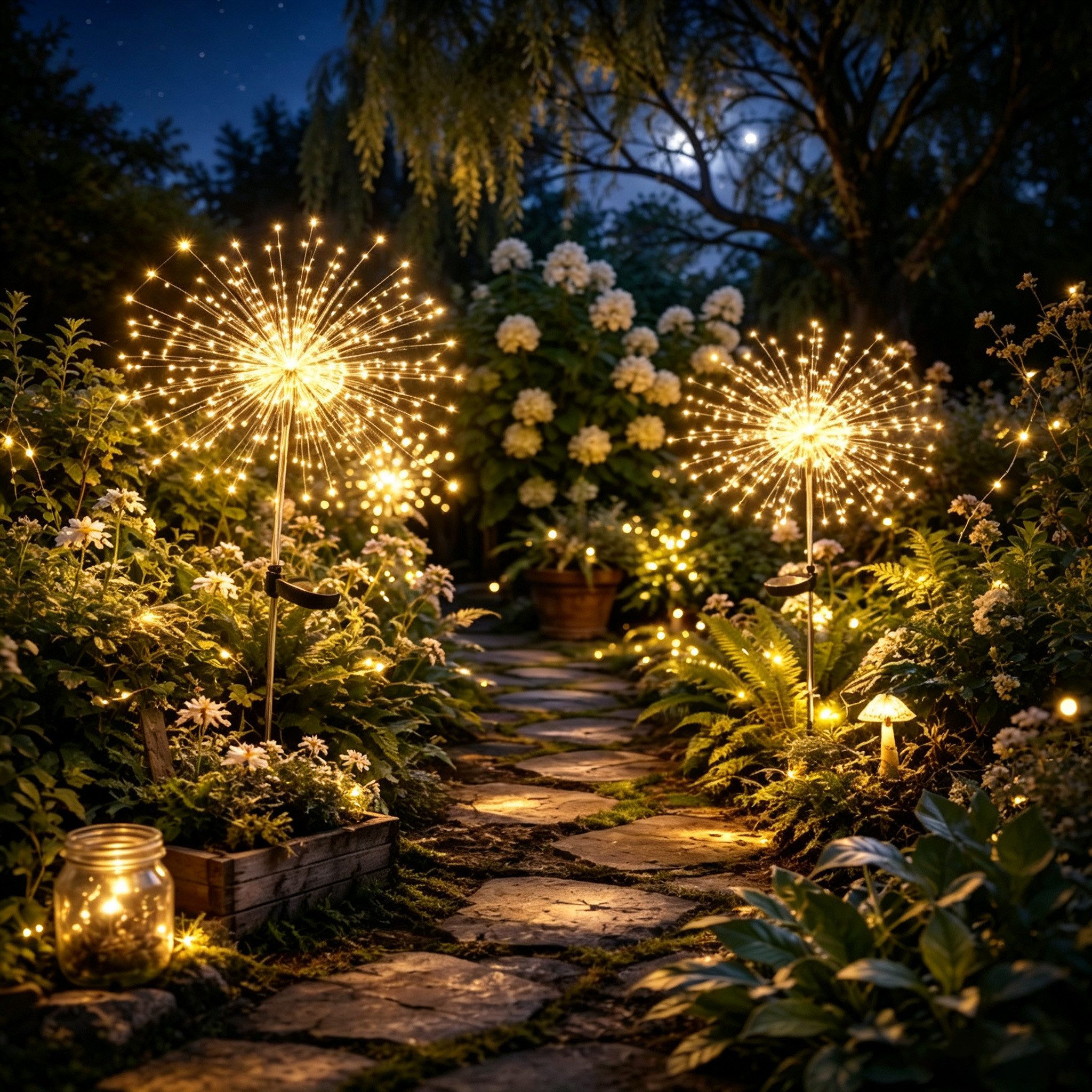 Salcar LED Solarleuchte 2er 180 LED Solarlampe Feuerwerk Gartenleuchte Weihnachtsdeko, 8 Modi Solarleuchten für Garten Außen LED Feuerwerk Licht mit Erdspieß
