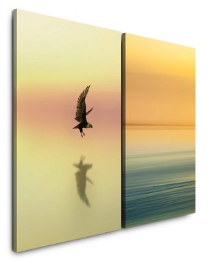 Sinus Art Leinwandbild 2 Bilder je 60x90cm Horizont Orange Weißkopfseeadler Adler Majestätisch Wasser Freiheit