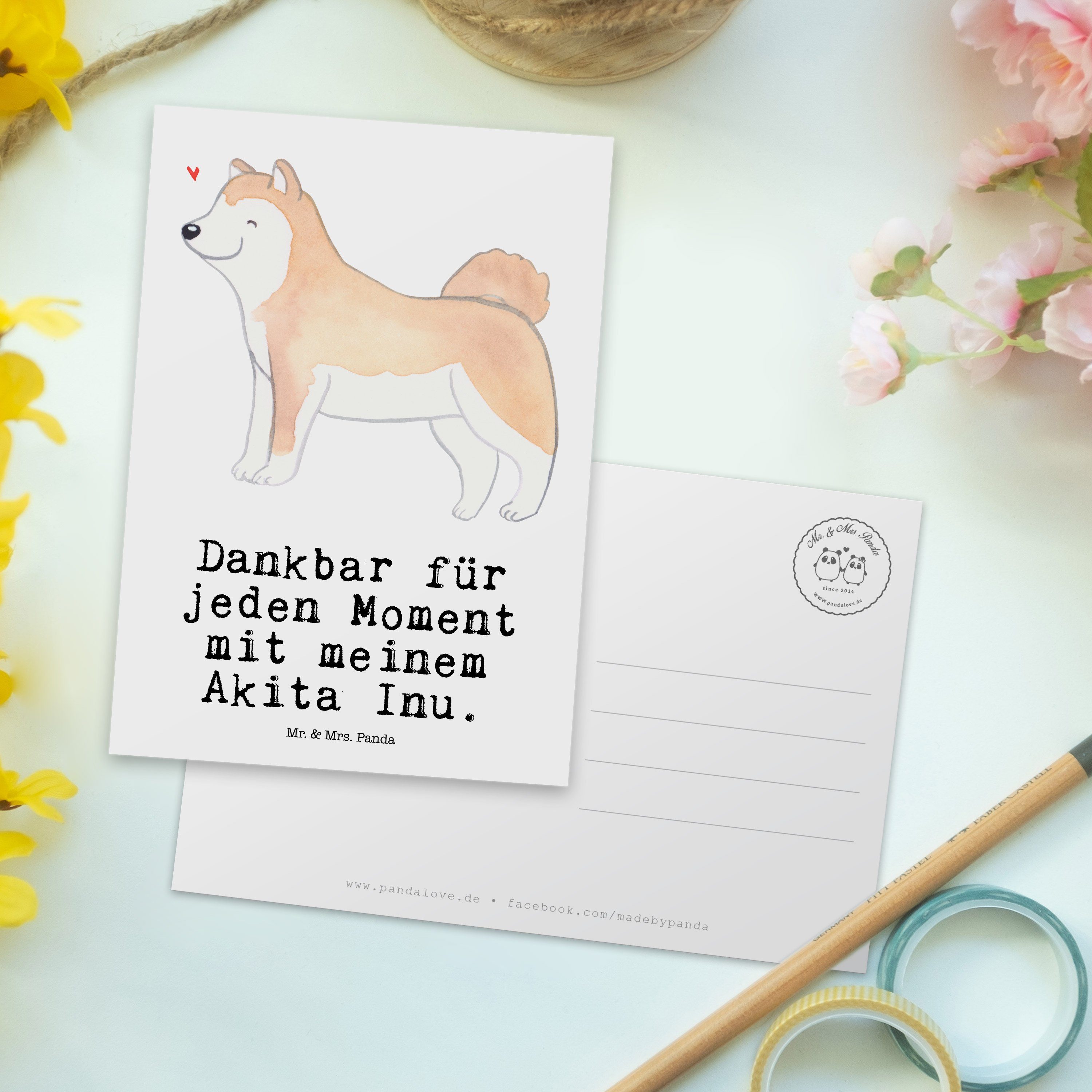 Moment Hundebes Postkarte Geschenk, Mrs. Mr. Weiß & - Dankeskarte, Akita Inu - Tierfreund, Panda
