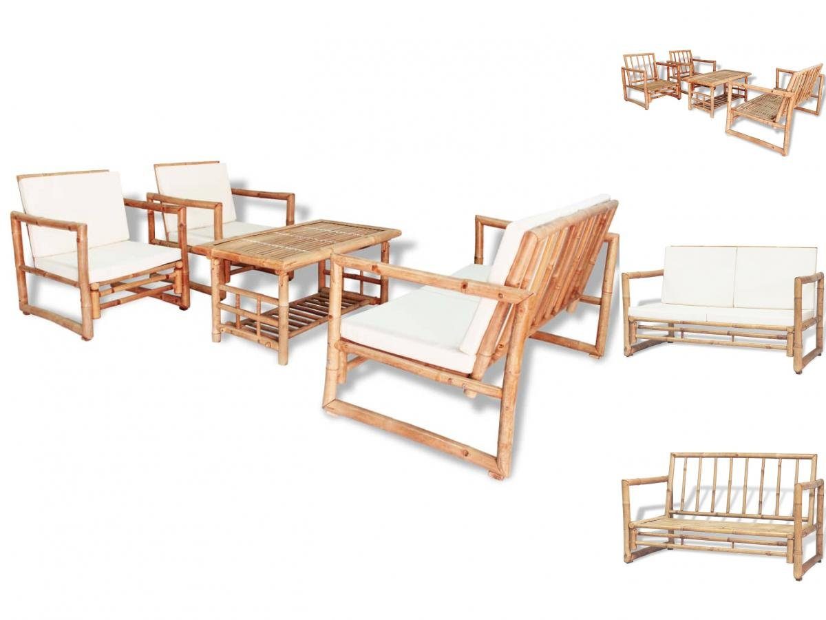 vidaXL Garten-Essgruppe 4-tlg Garten Lounge Set mit Auflagen Bambus Sitzgruppe Set Loungemöbel