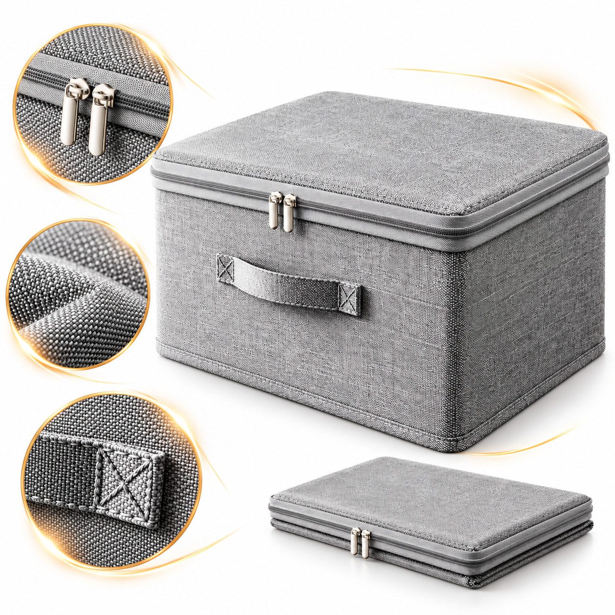 ibettertec Aufbewahrungsbox mit Reißverschluss-Deckel,Tragegriff & PP-Verstärkung (zusammenklappbar, staubgeschützt)