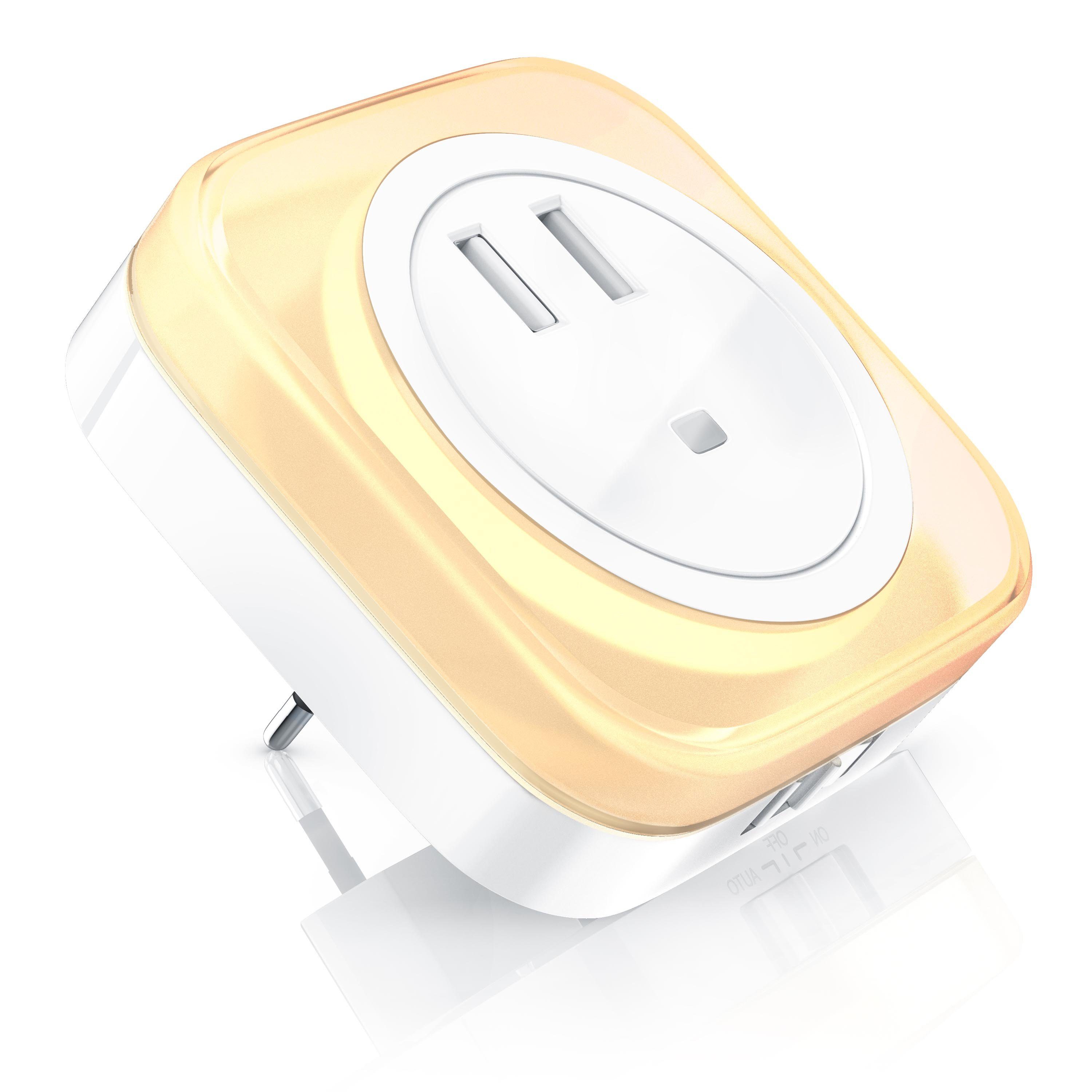 BEARWARE LED Nachtlicht, Dual USB Ladefunktion Nachtlampe mit Helligkeits-/Dämmerungssensor