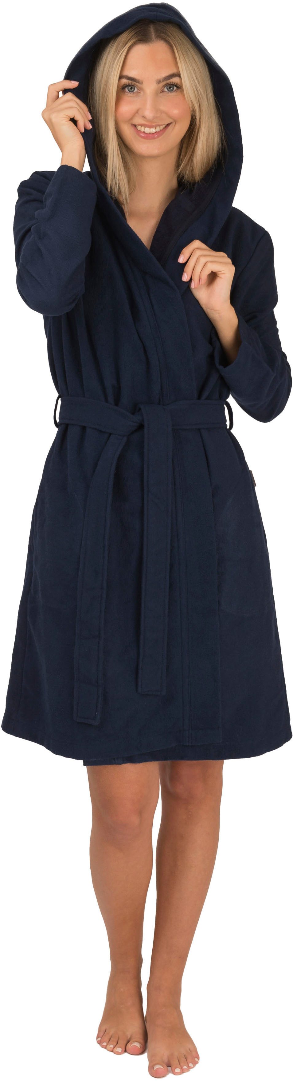 Wewo fashion Unisex-Bademantel 3900, ideal für Sauna & Spa, Hotelbademantel, Morgenmantel, Midilänge, Polycotton, Kapuze, Gürtel, leicht & saugfähig