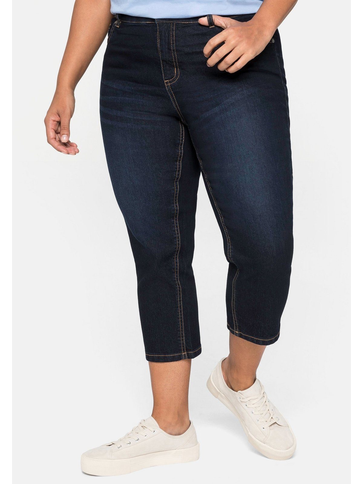 Größen mit Baumwoll-Stretch, Caprijeans Kontrastnähten Große aus Sheego