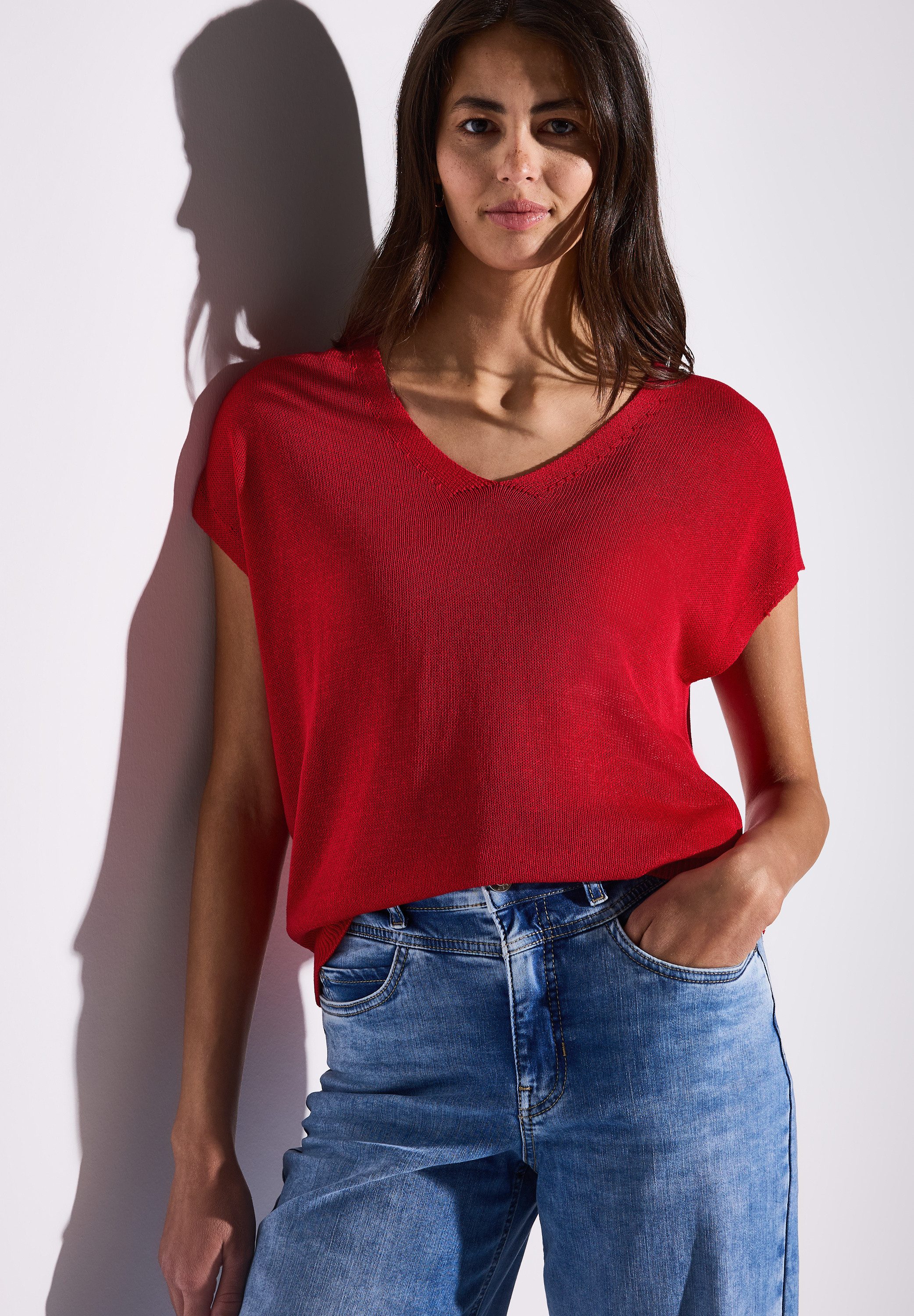 STREET ONE Strickpullover mit abgerundetem V-Ausschnitt