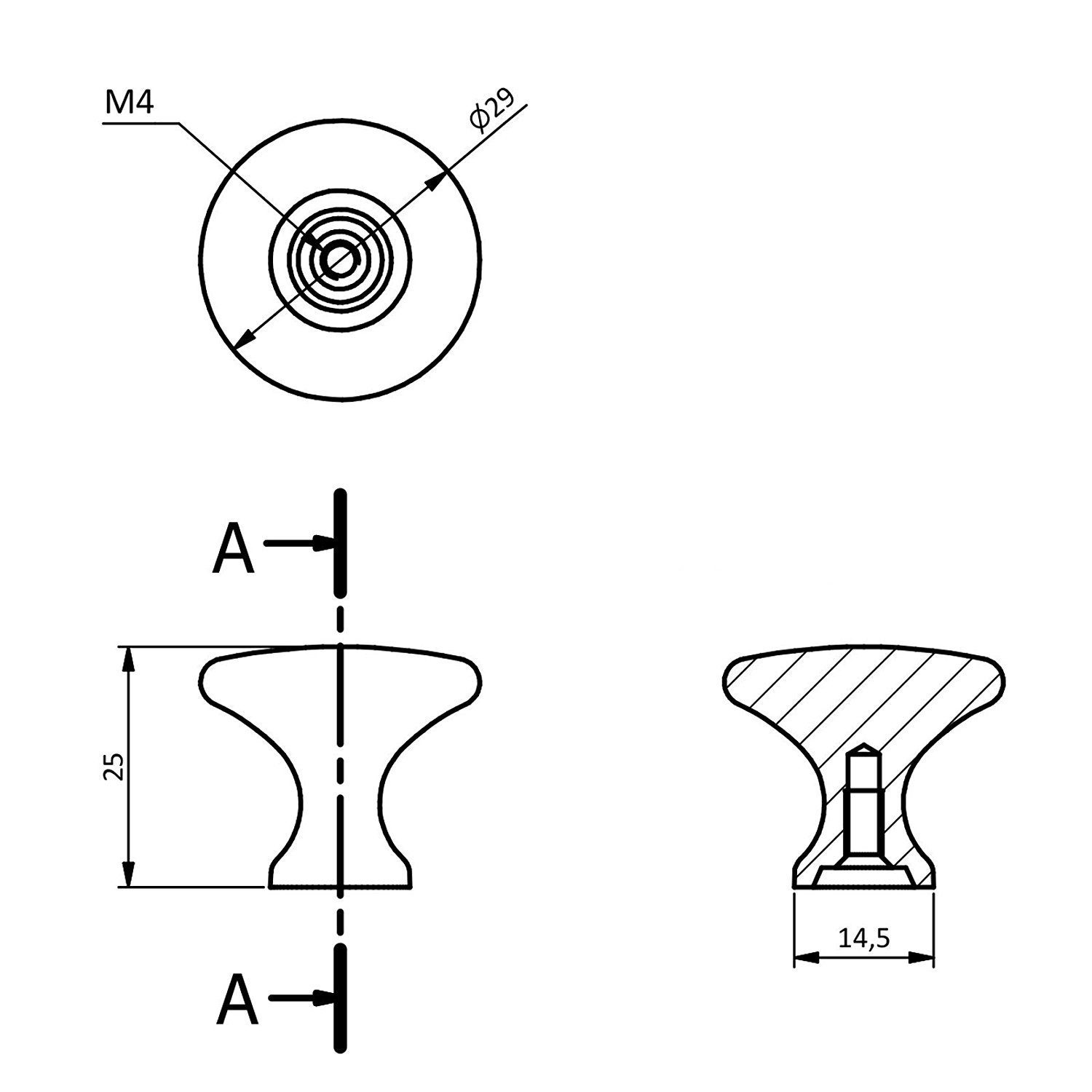 SO-TECH® Möbelknopf 29 Zinkdruckguss, DENISE (1-St), Höhe Befestigungsschraube Chrom Schrankknopf poliert, 25 mm inkl. mm Ø